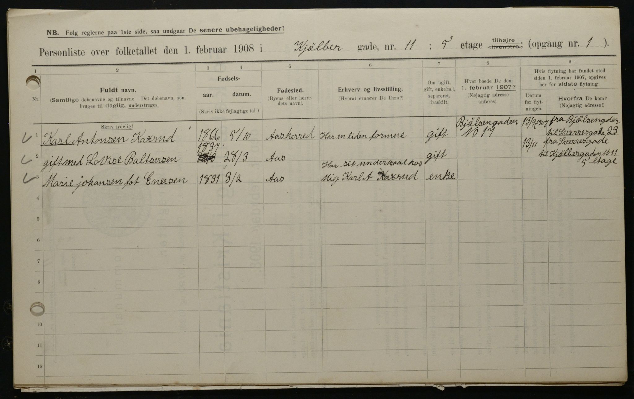 OBA, Municipal Census 1908 for Kristiania, 1908, p. 46053