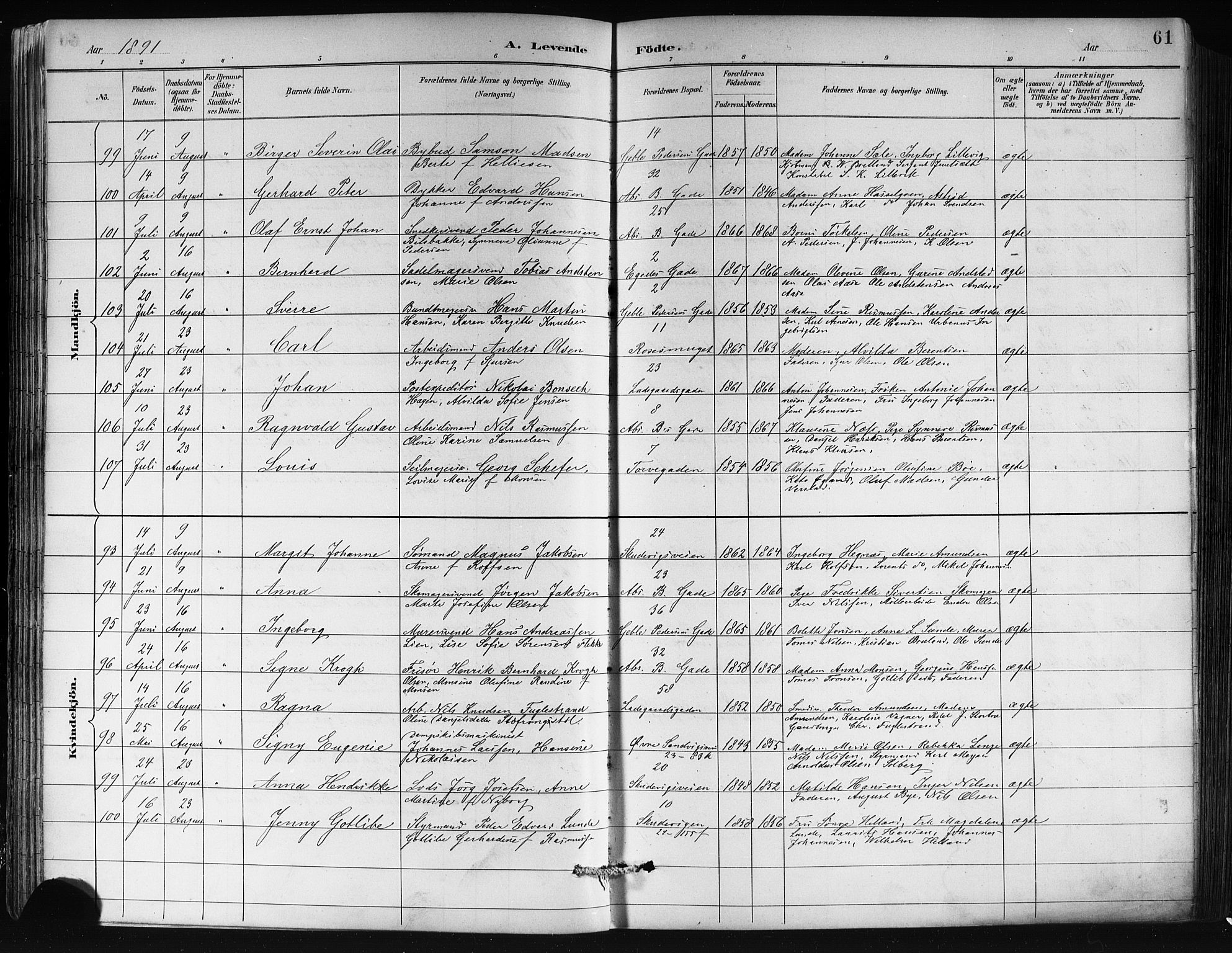 Sandviken Sokneprestembete, AV/SAB-A-77601/H/Hb/L0002: Parish register (copy) no. A 3, 1888-1902, p. 61