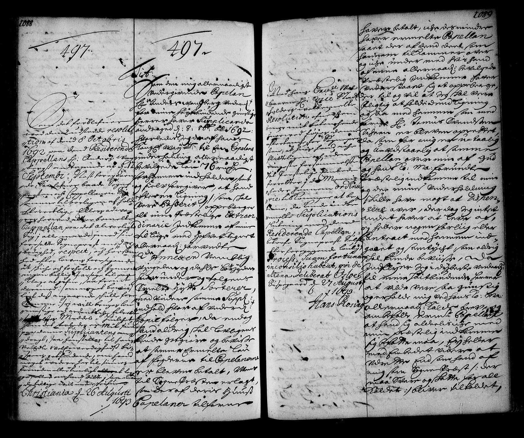 Stattholderembetet 1572-1771, AV/RA-EA-2870/Ae/L0010: Supplikasjons- og resolusjonsprotokoll, 1692-1693, p. 1088-1089