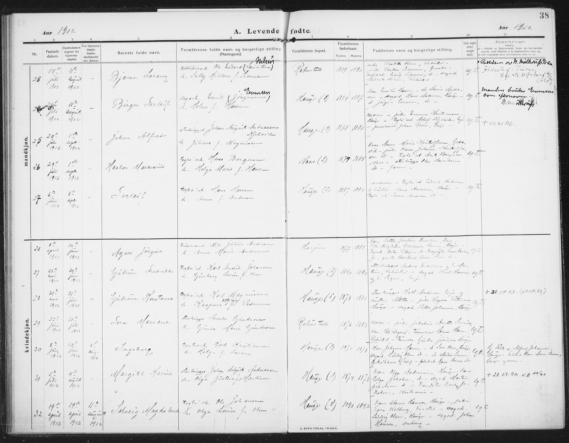 Rolvsøy prestekontor Kirkebøker, AV/SAO-A-2004/F/Fa/L0002: Parish register (official) no. 2, 1909-1917, p. 38