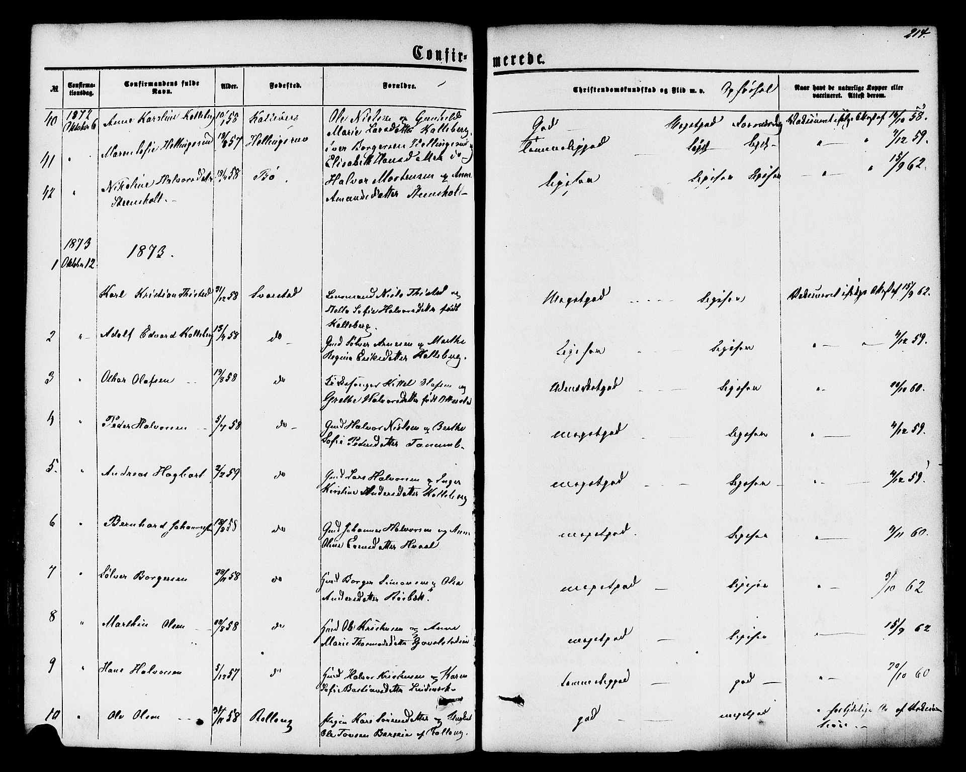 Lardal kirkebøker, SAKO/A-350/F/Fa/L0007: Parish register (official) no. I 7, 1861-1880, p. 214