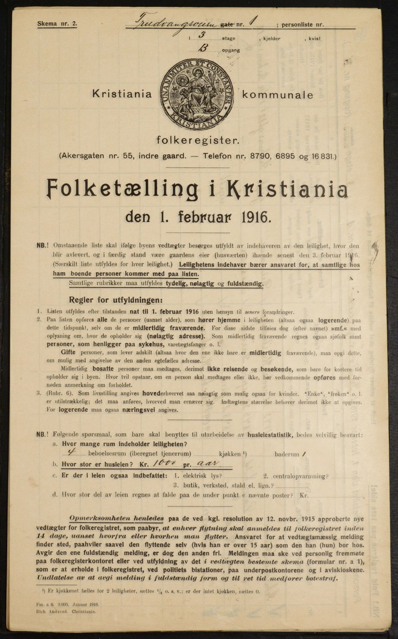 OBA, Municipal Census 1916 for Kristiania, 1916, p. 120485