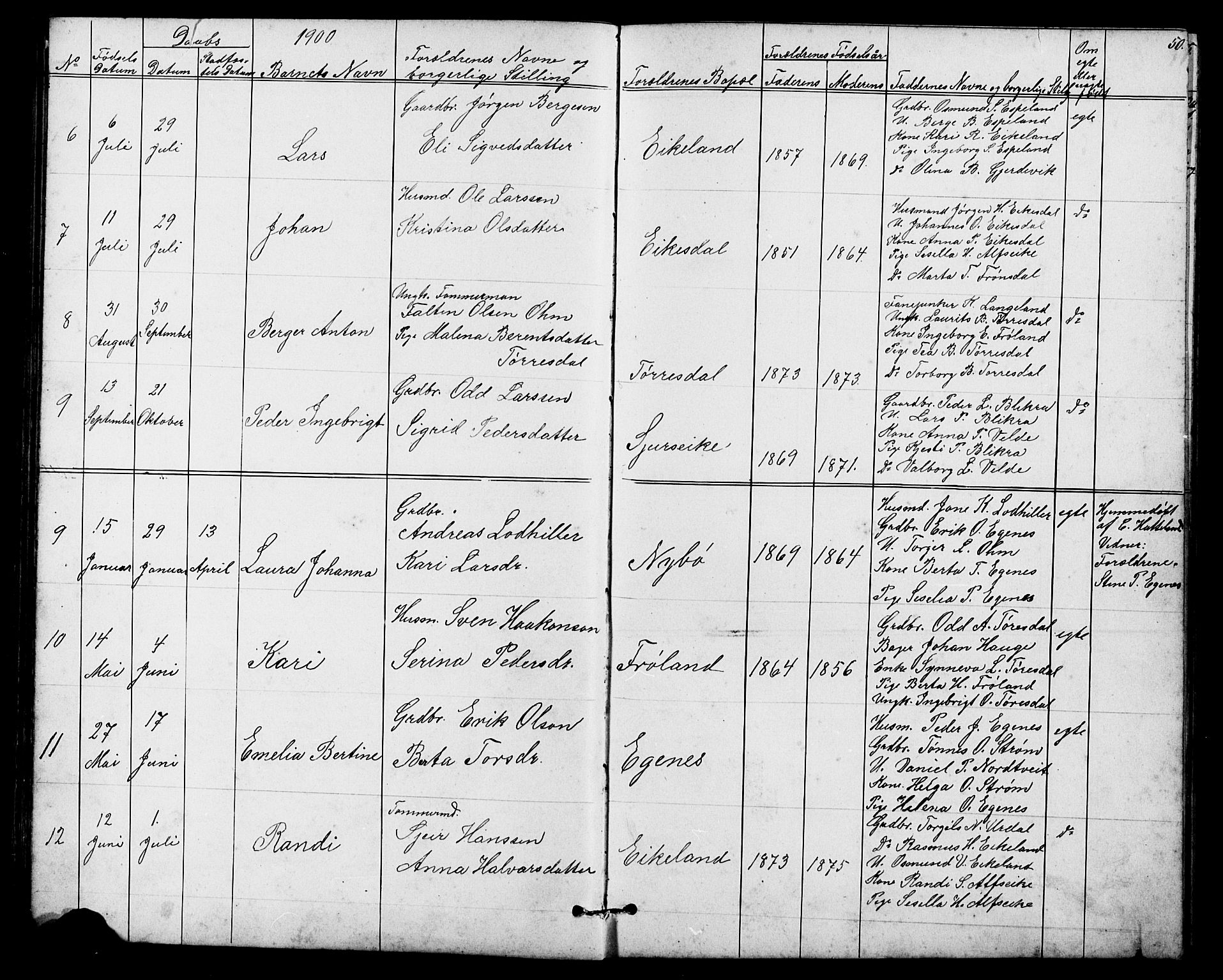 Skjold sokneprestkontor, SAST/A-101847/H/Ha/Hab/L0006: Parish register (copy) no. B 6, 1881-1913, p. 50