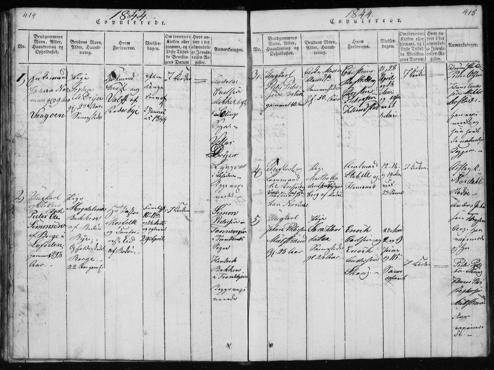 Ministerialprotokoller, klokkerbøker og fødselsregistre - Nordland, SAT/A-1459/801/L0027: Parish register (copy) no. 801C02, 1835-1845, p. 414-415