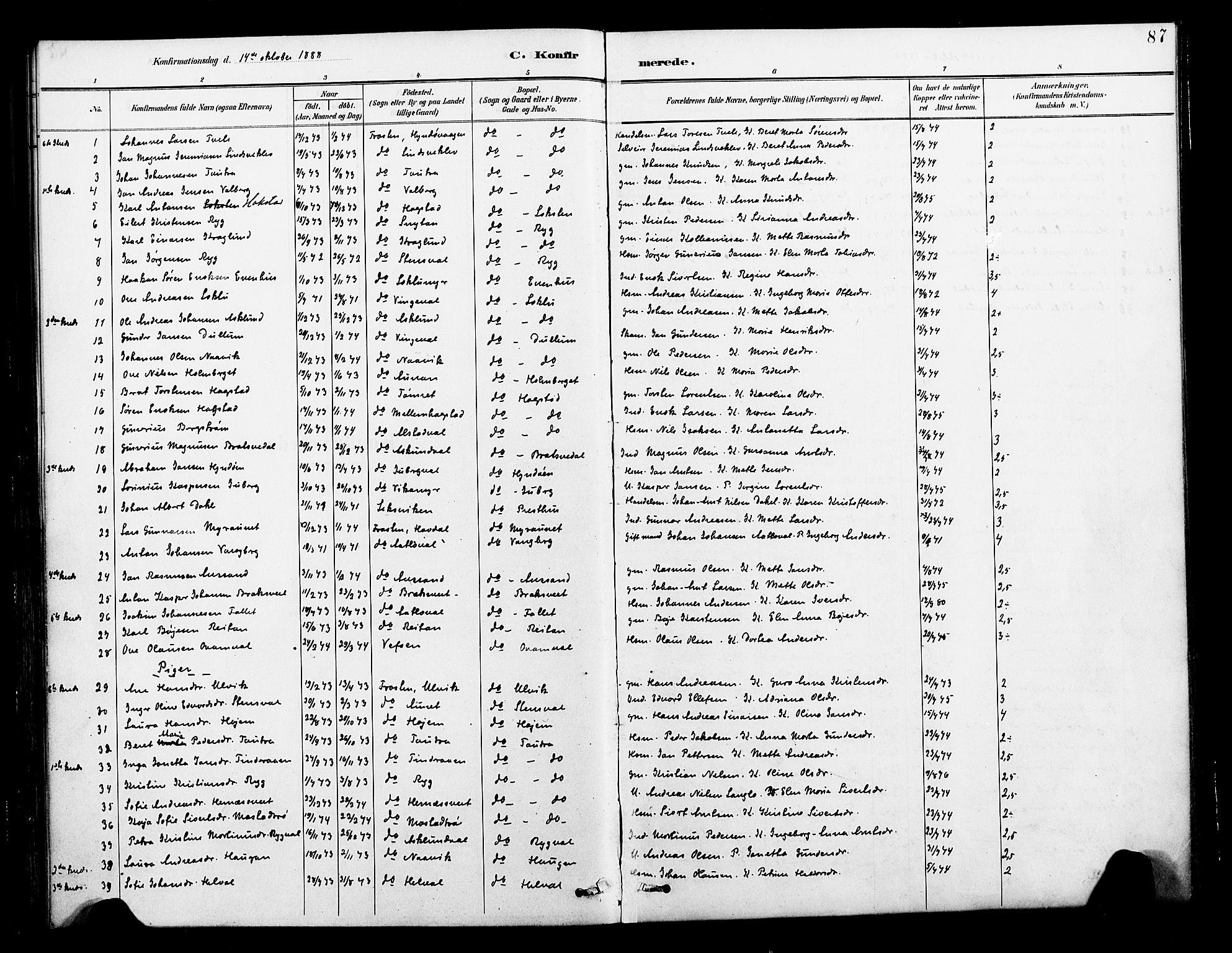 Ministerialprotokoller, klokkerbøker og fødselsregistre - Nord-Trøndelag, SAT/A-1458/713/L0121: Parish register (official) no. 713A10, 1888-1898, p. 87