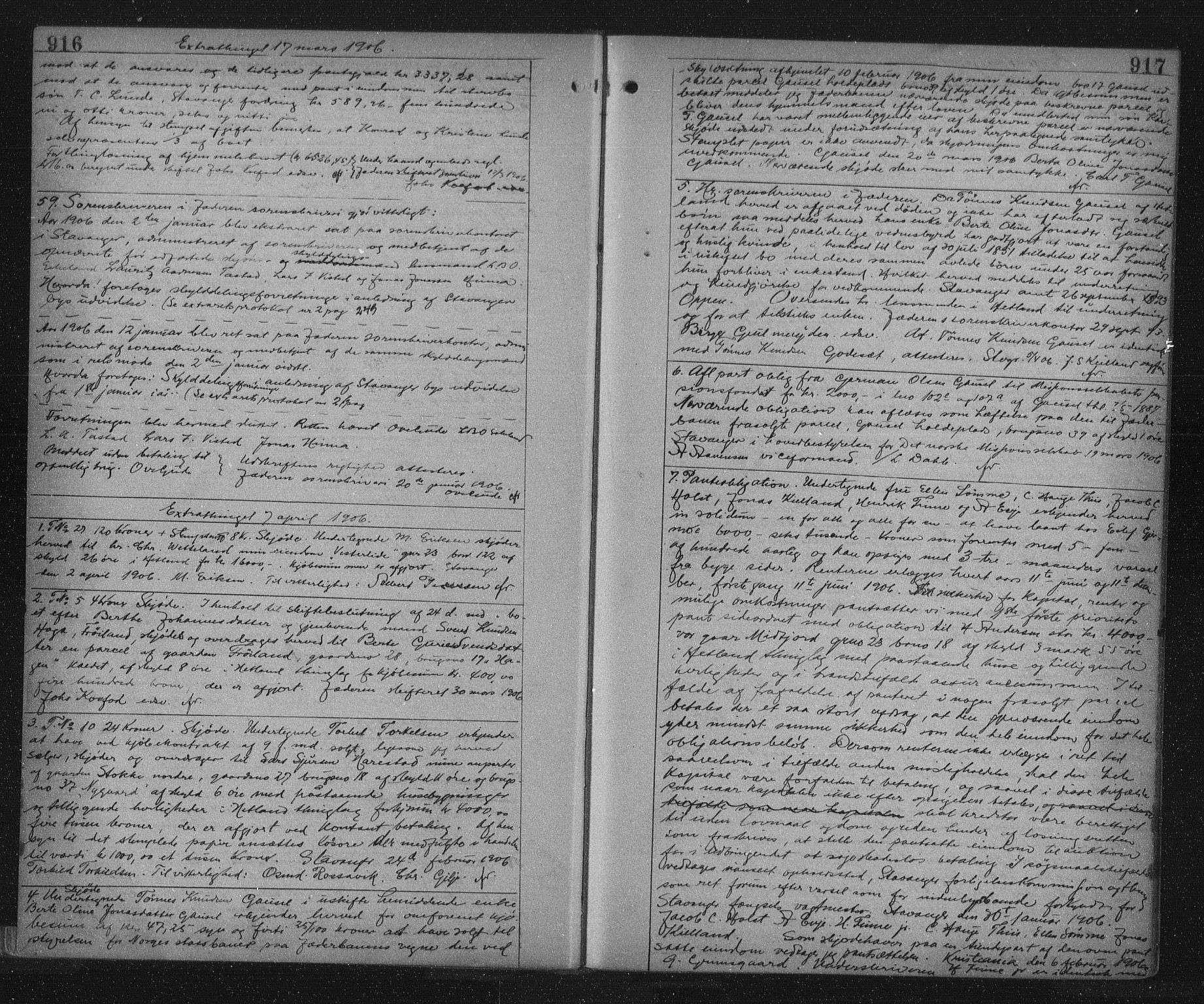 Jæren sorenskriveri, SAST/A-100310/01/4/41/41BF/L0019: Mortgage book no. 24b, 1905-1906, p. 916-917