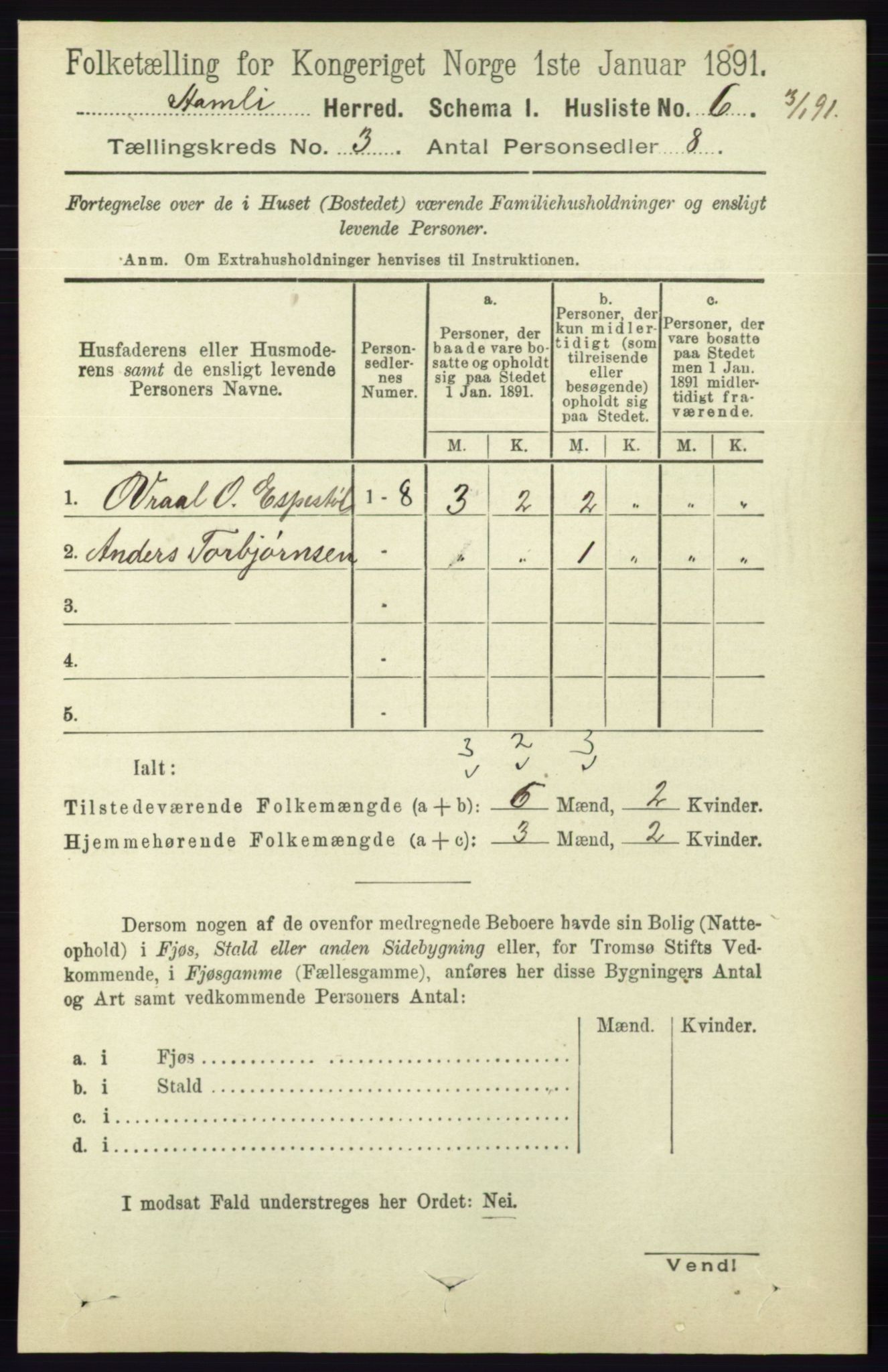 RA, 1891 census for 0929 Åmli, 1891, p. 305