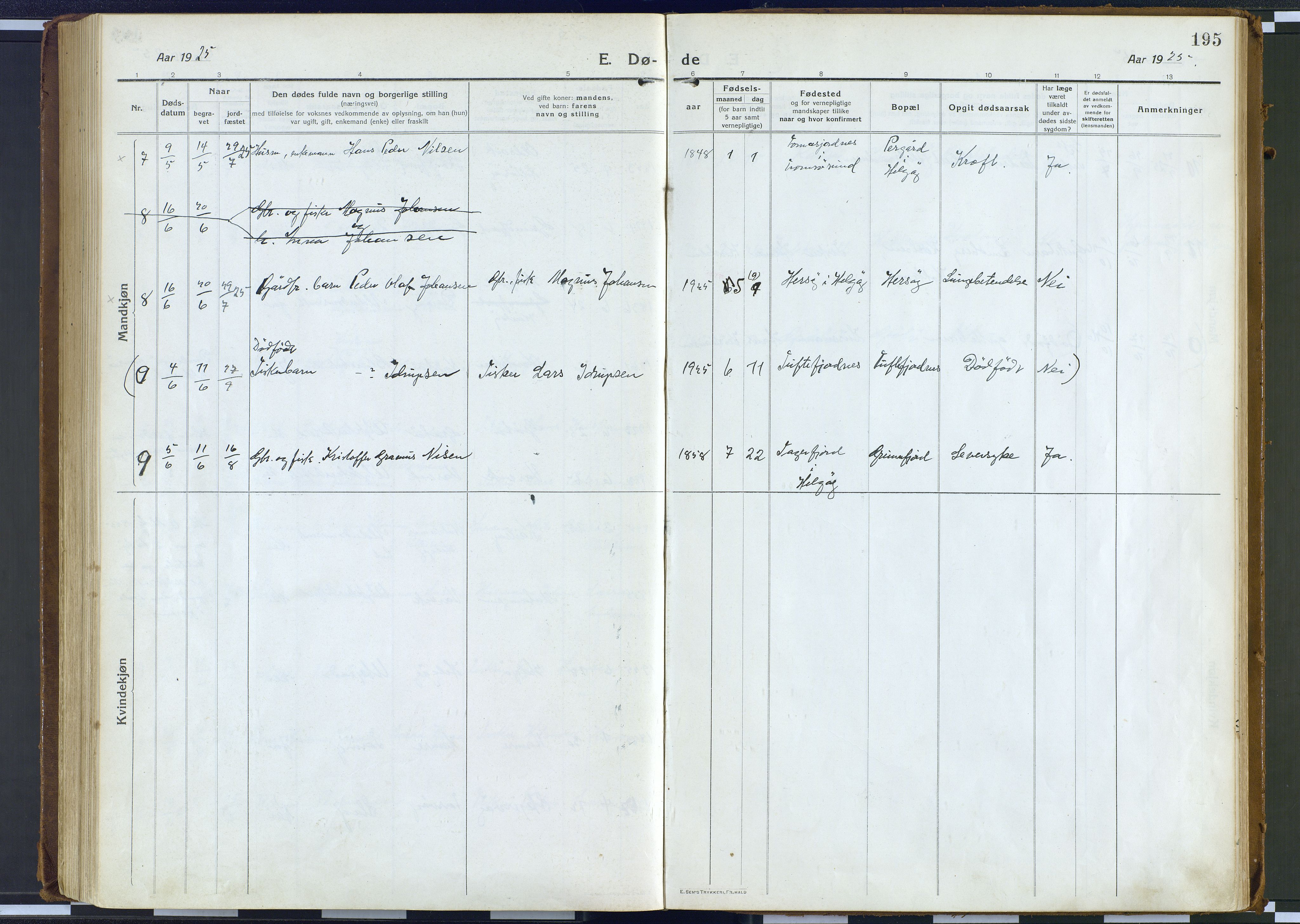 Karlsøy sokneprestembete, AV/SATØ-S-1299/H/Ha/Haa/L0016kirke: Parish register (official) no. 16, 1916-1934, p. 195