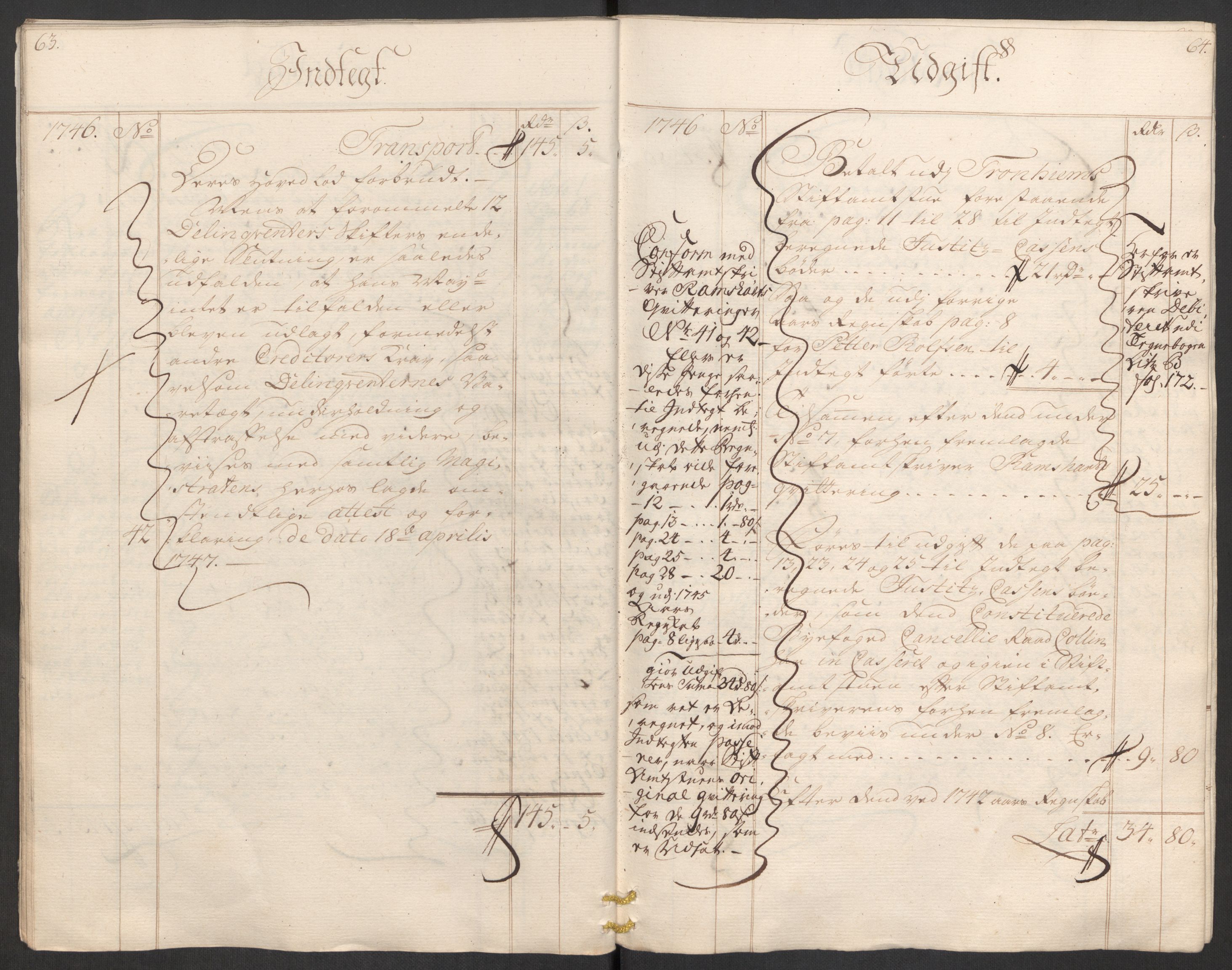 Rentekammeret inntil 1814, Reviderte regnskaper, Byregnskaper, AV/RA-EA-4066/R/Rs/L0541: [S22] Sikt og sakefall, 1743-1746, p. 342