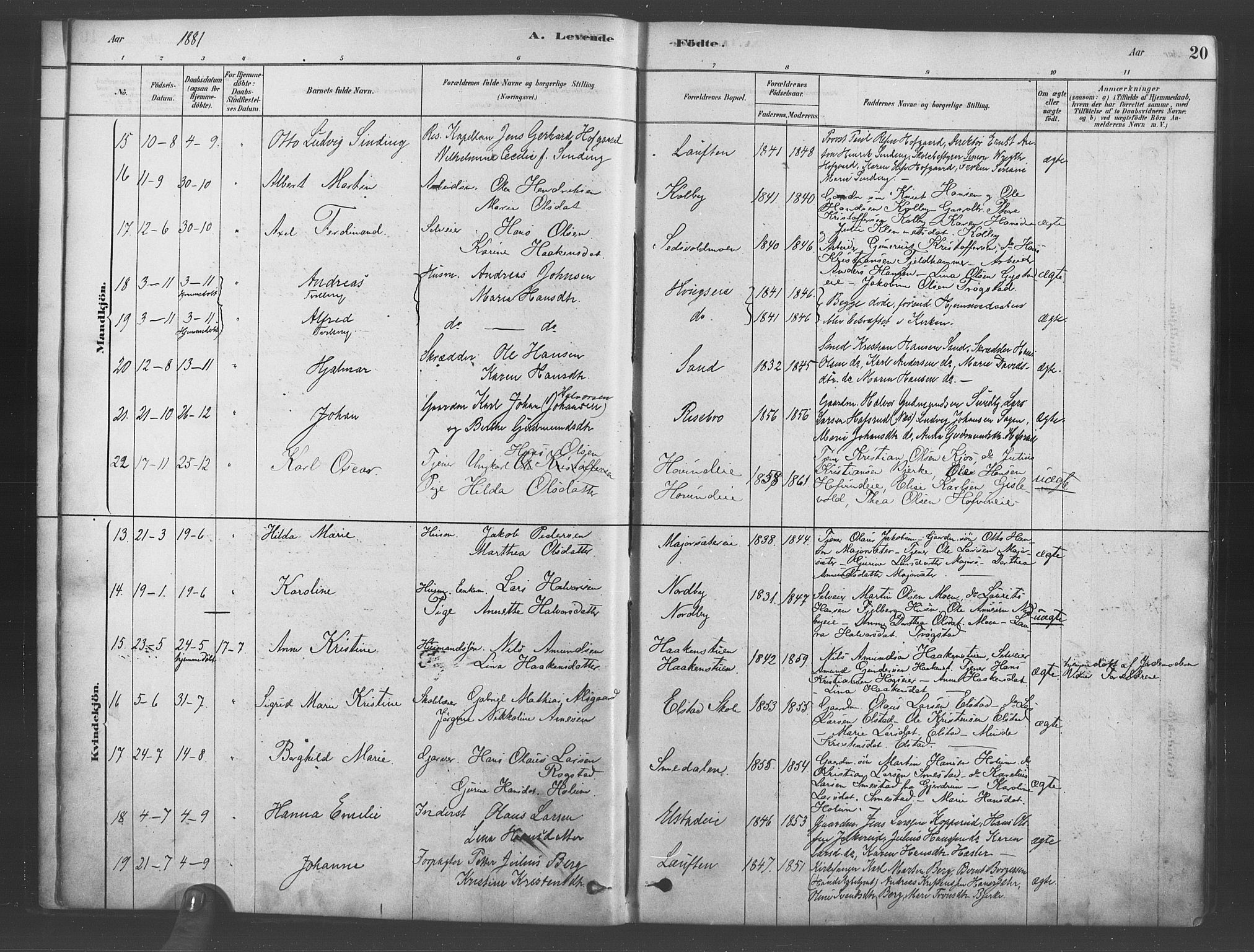 Ullensaker prestekontor Kirkebøker, SAO/A-10236a/F/Fb/L0001: Parish register (official) no. II 1, 1878-1893, p. 20