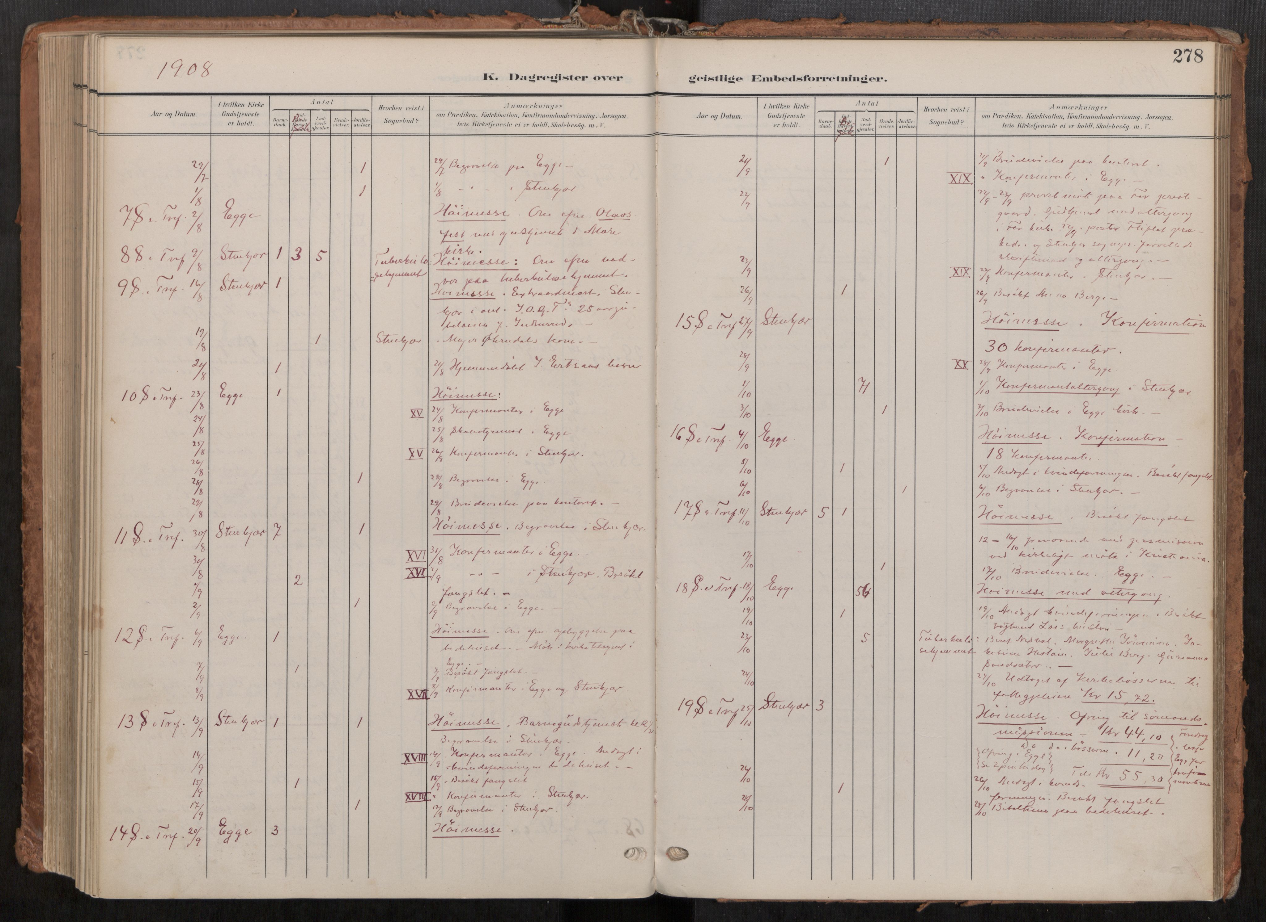 Steinkjer sokneprestkontor, AV/SAT-A-1541/01/H/Ha/Haa/L0001: Parish register (official) no. 1, 1904-1912, p. 278