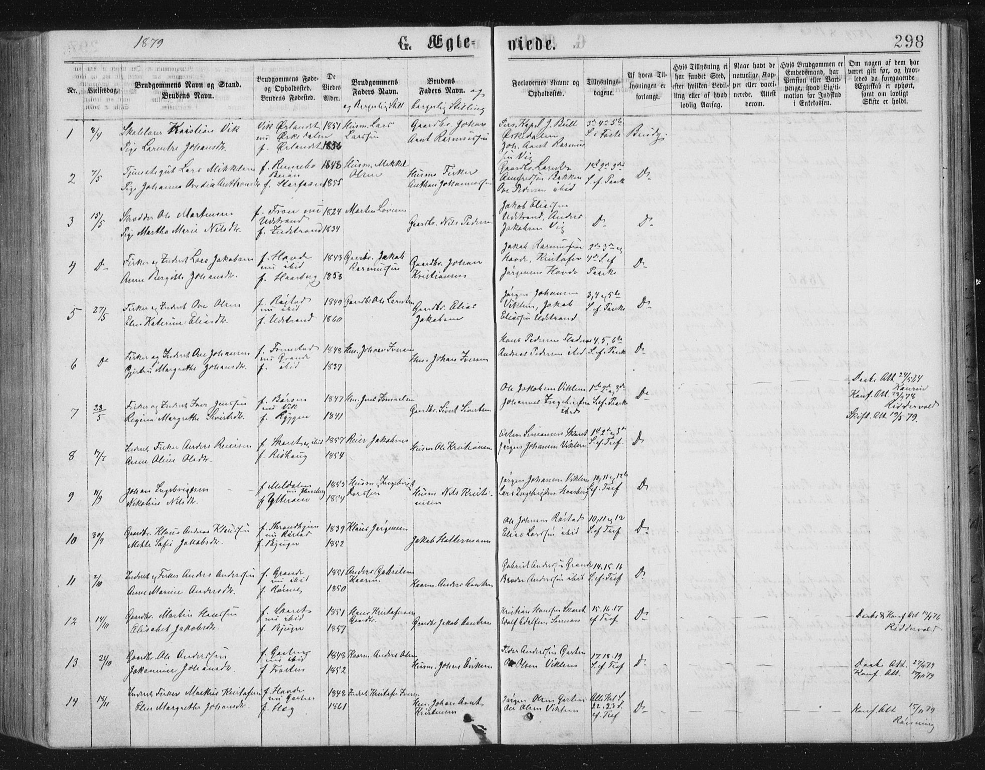 Ministerialprotokoller, klokkerbøker og fødselsregistre - Sør-Trøndelag, SAT/A-1456/659/L0745: Parish register (copy) no. 659C02, 1869-1892, p. 298