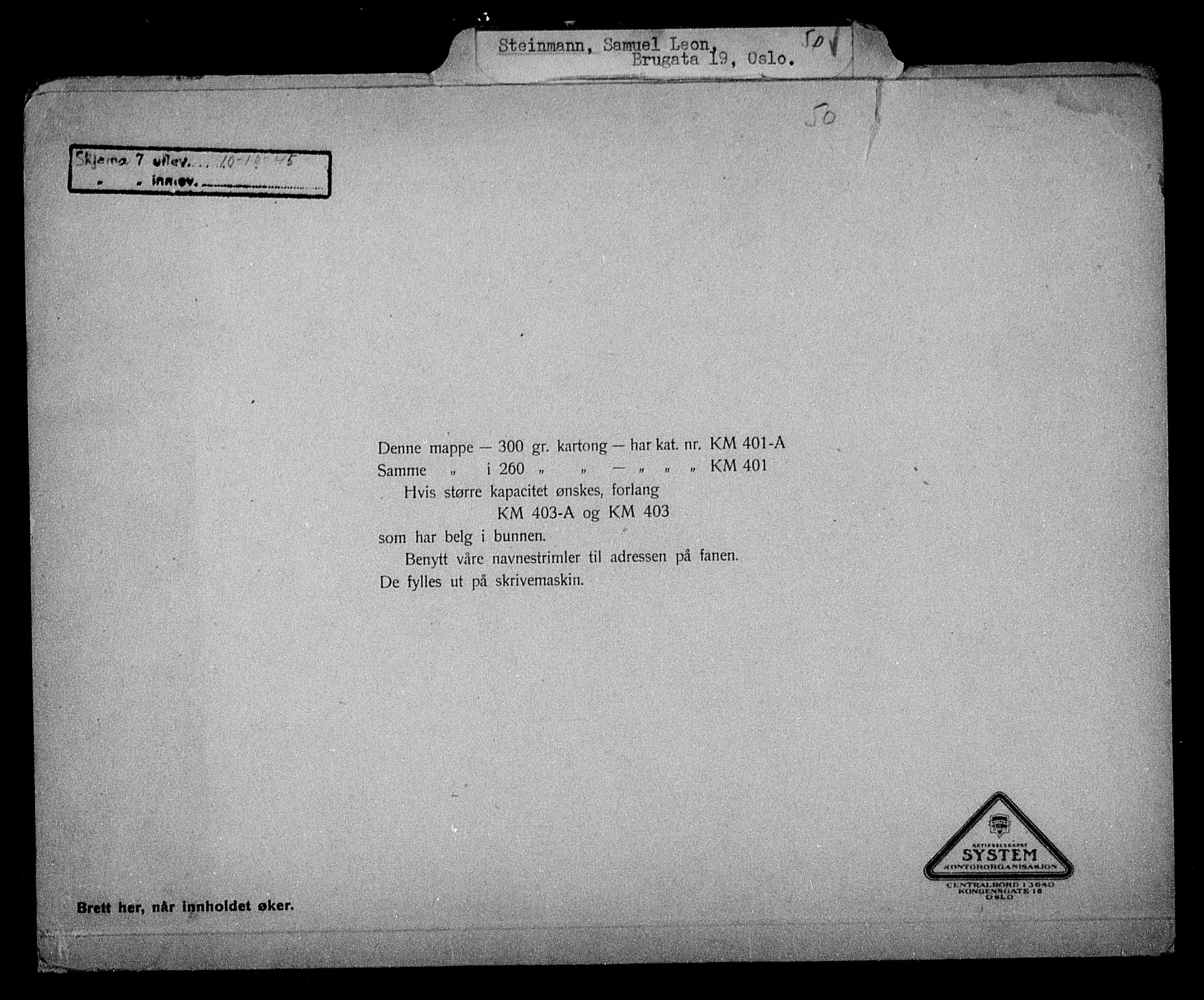 Justisdepartementet, Tilbakeføringskontoret for inndratte formuer, AV/RA-S-1564/H/Hc/Hcc/L0983: --, 1945-1947, p. 2