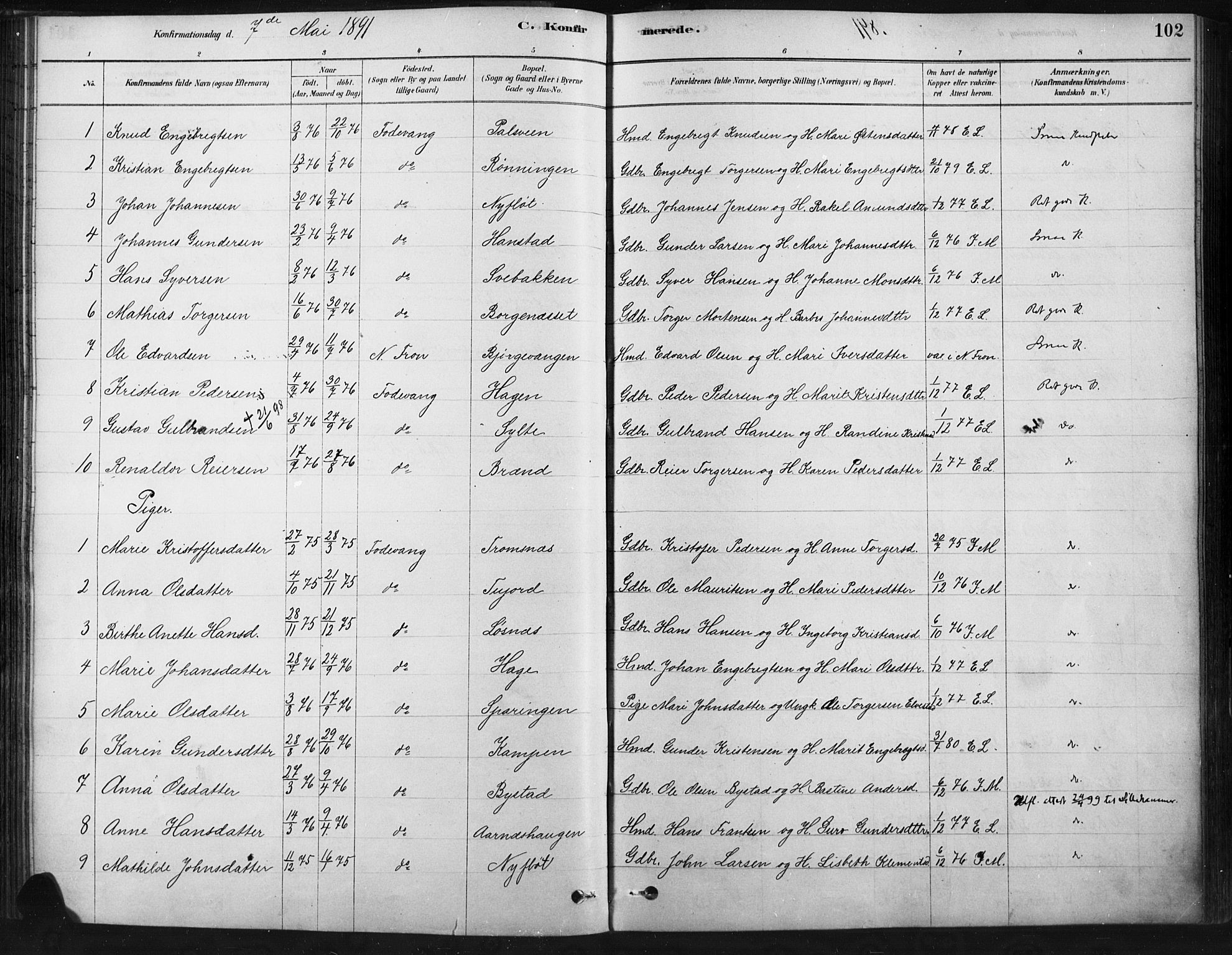 Ringebu prestekontor, SAH/PREST-082/H/Ha/Haa/L0009: Parish register (official) no. 9, 1878-1898, p. 102