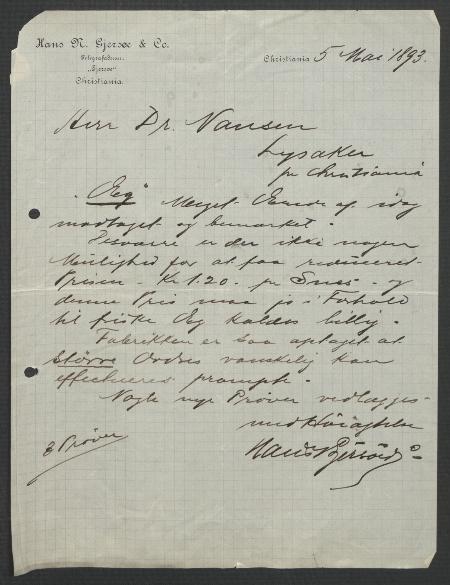 Arbeidskomitéen for Fridtjof Nansens polarekspedisjon, RA/PA-0061/D/L0004: Innk. brev og telegrammer vedr. proviant og utrustning, 1892-1893, p. 651