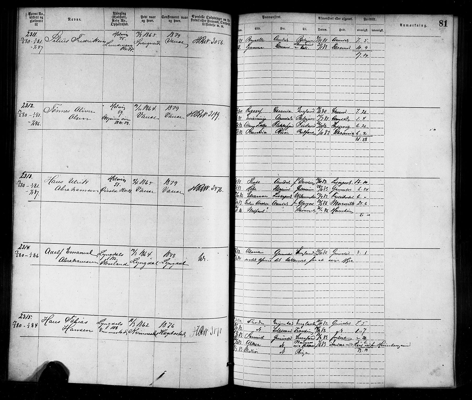 Farsund mønstringskrets, SAK/2031-0017/F/Fa/L0006: Annotasjonsrulle nr 1911-3805 med register, Z-3, 1877-1894, p. 108