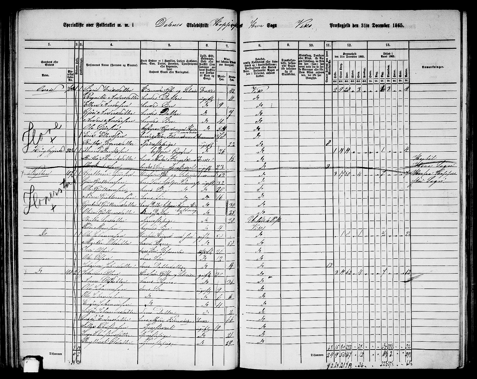 RA, 1865 census for Vik, 1865, p. 73