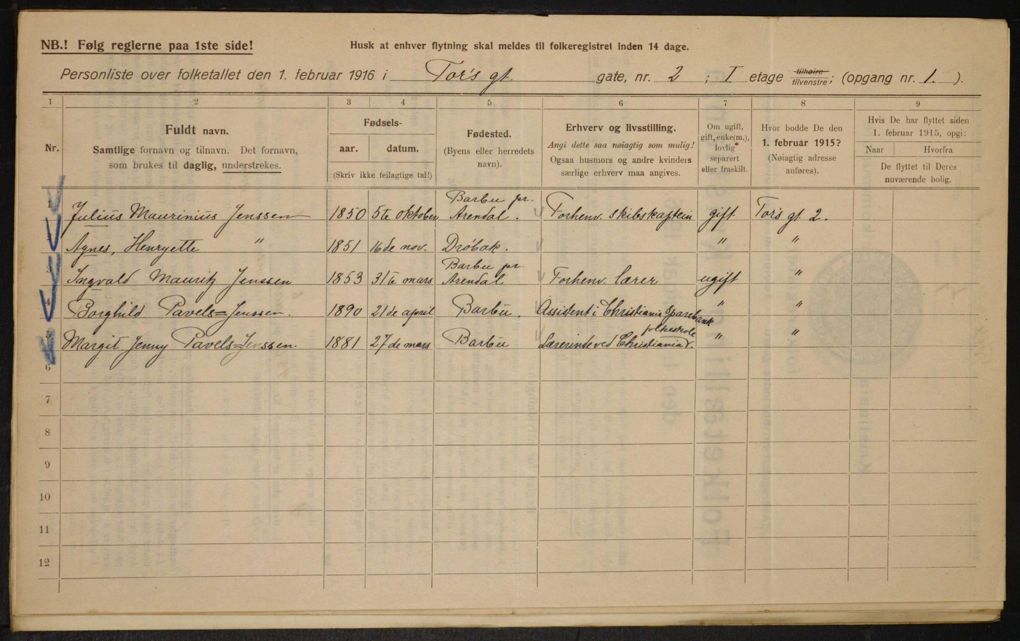 OBA, Municipal Census 1916 for Kristiania, 1916, p. 117564