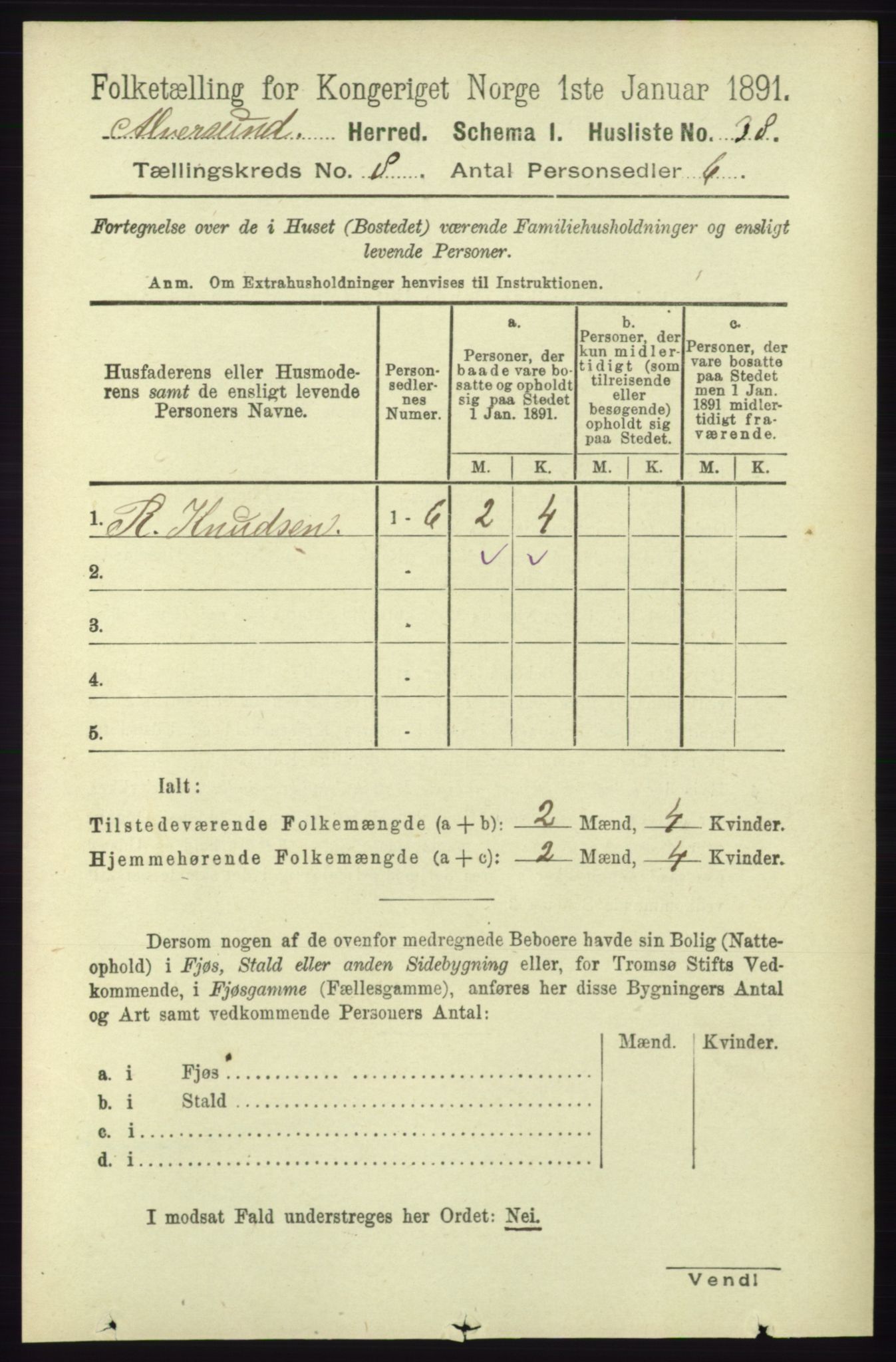 RA, 1891 census for 1257 Alversund, 1891, p. 2765