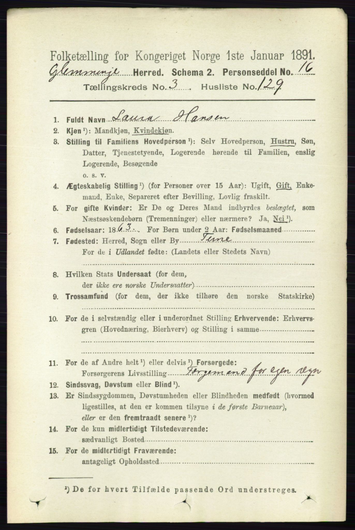 RA, 1891 census for 0132 Glemmen, 1891, p. 3220