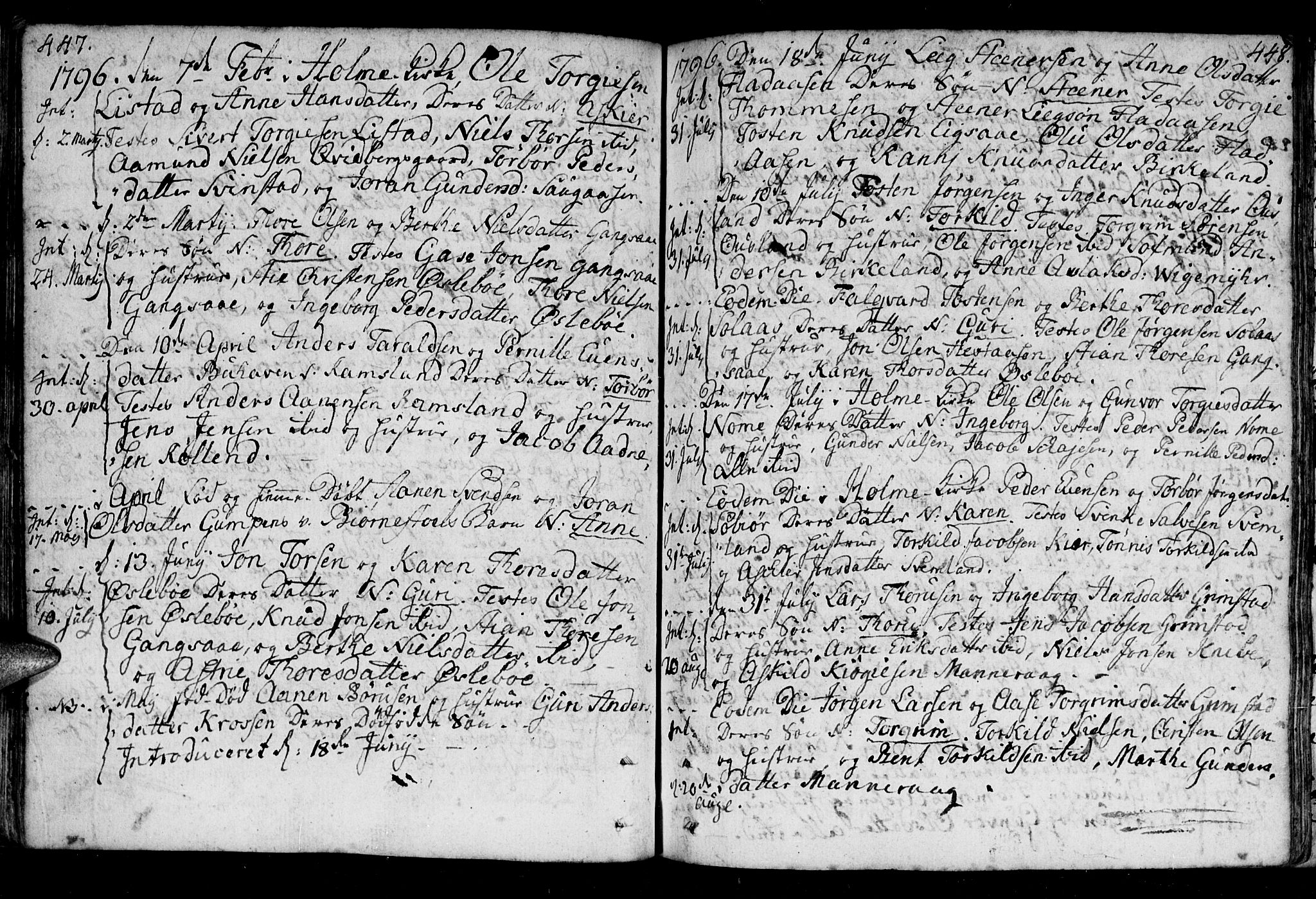 Holum sokneprestkontor, SAK/1111-0022/F/Fa/Fac/L0001: Parish register (official) no. A 1, 1773-1820, p. 447-448