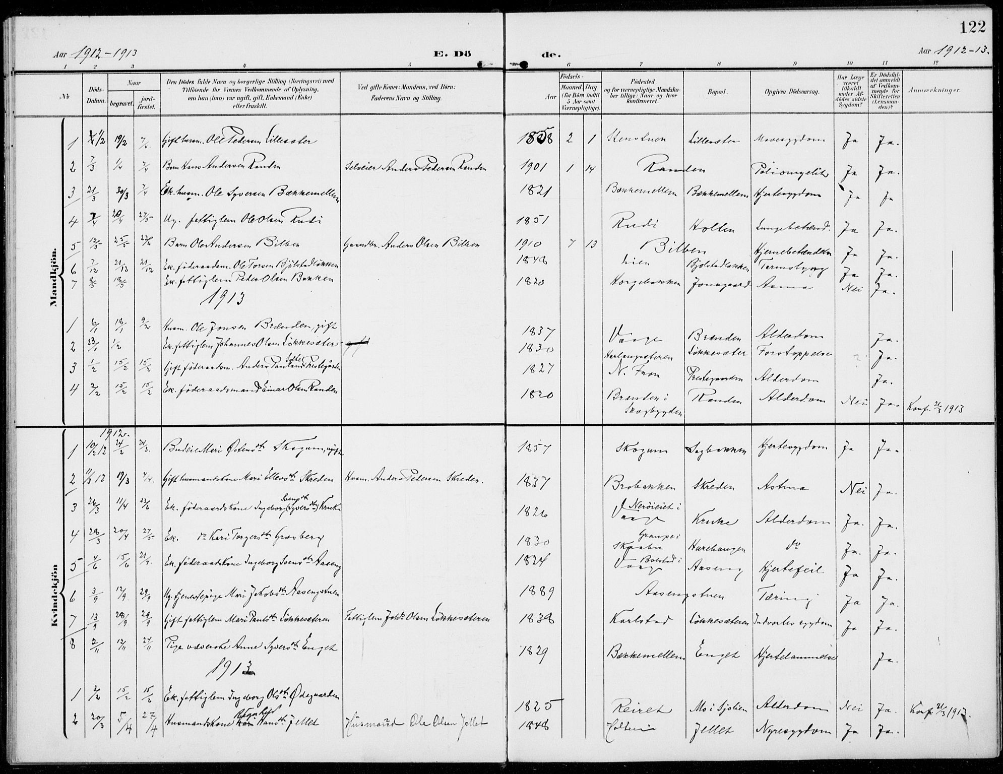 Sel prestekontor, SAH/PREST-074/H/Ha/Haa/L0001: Parish register (official) no. 1, 1905-1922, p. 122