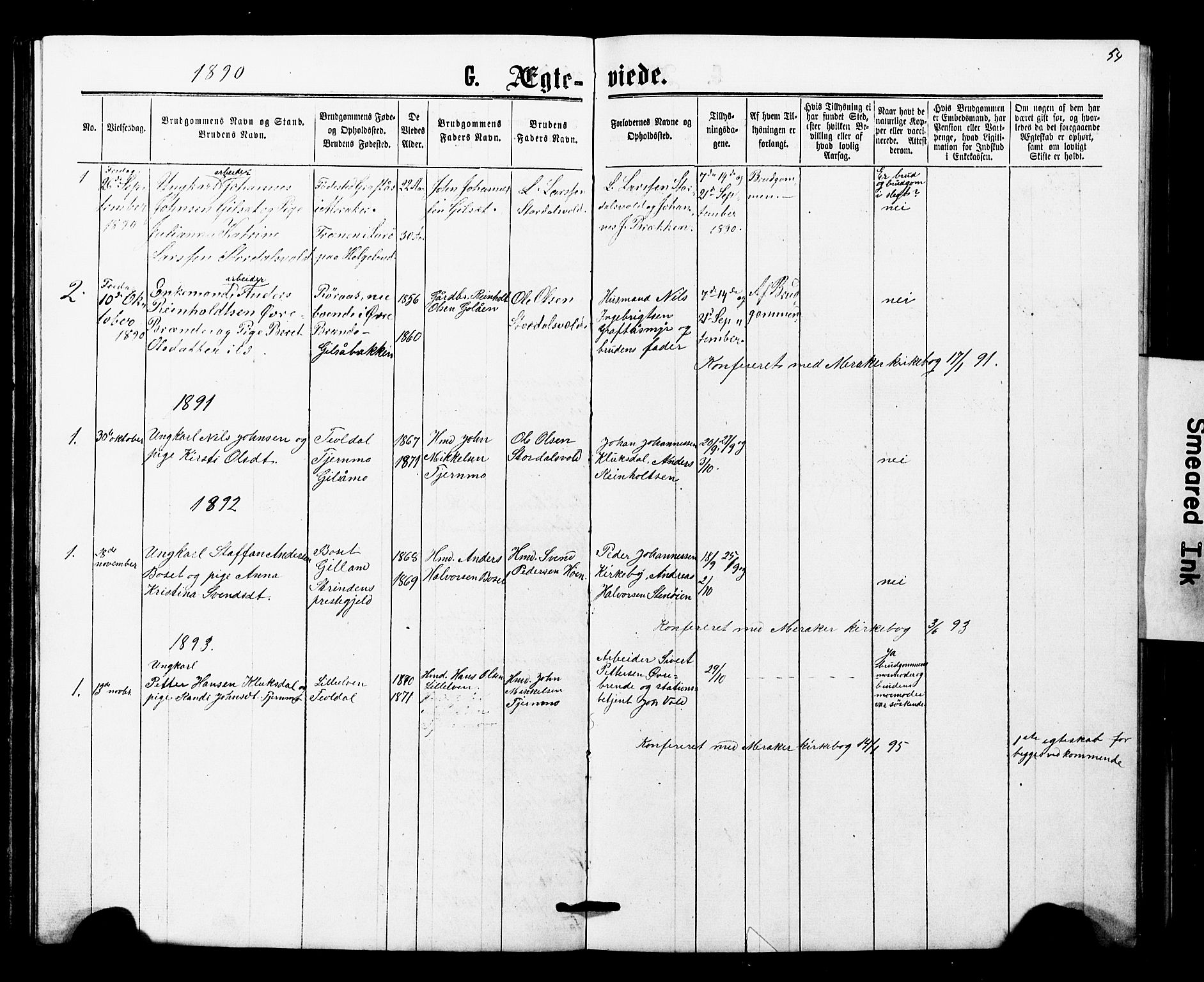 Ministerialprotokoller, klokkerbøker og fødselsregistre - Nord-Trøndelag, AV/SAT-A-1458/707/L0052: Parish register (copy) no. 707C01, 1864-1897, p. 54