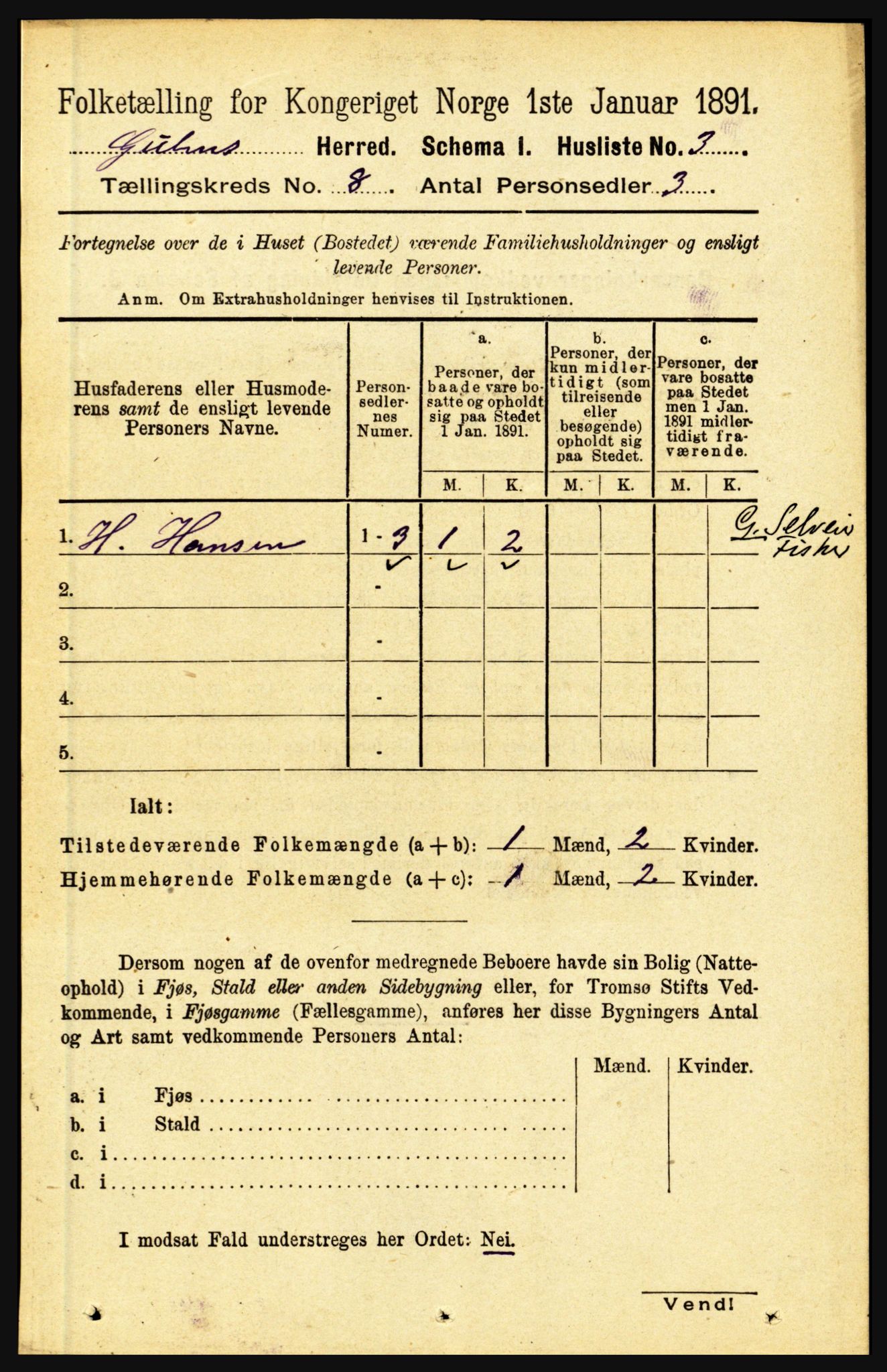 RA, 1891 census for 1411 Gulen, 1891, p. 2409