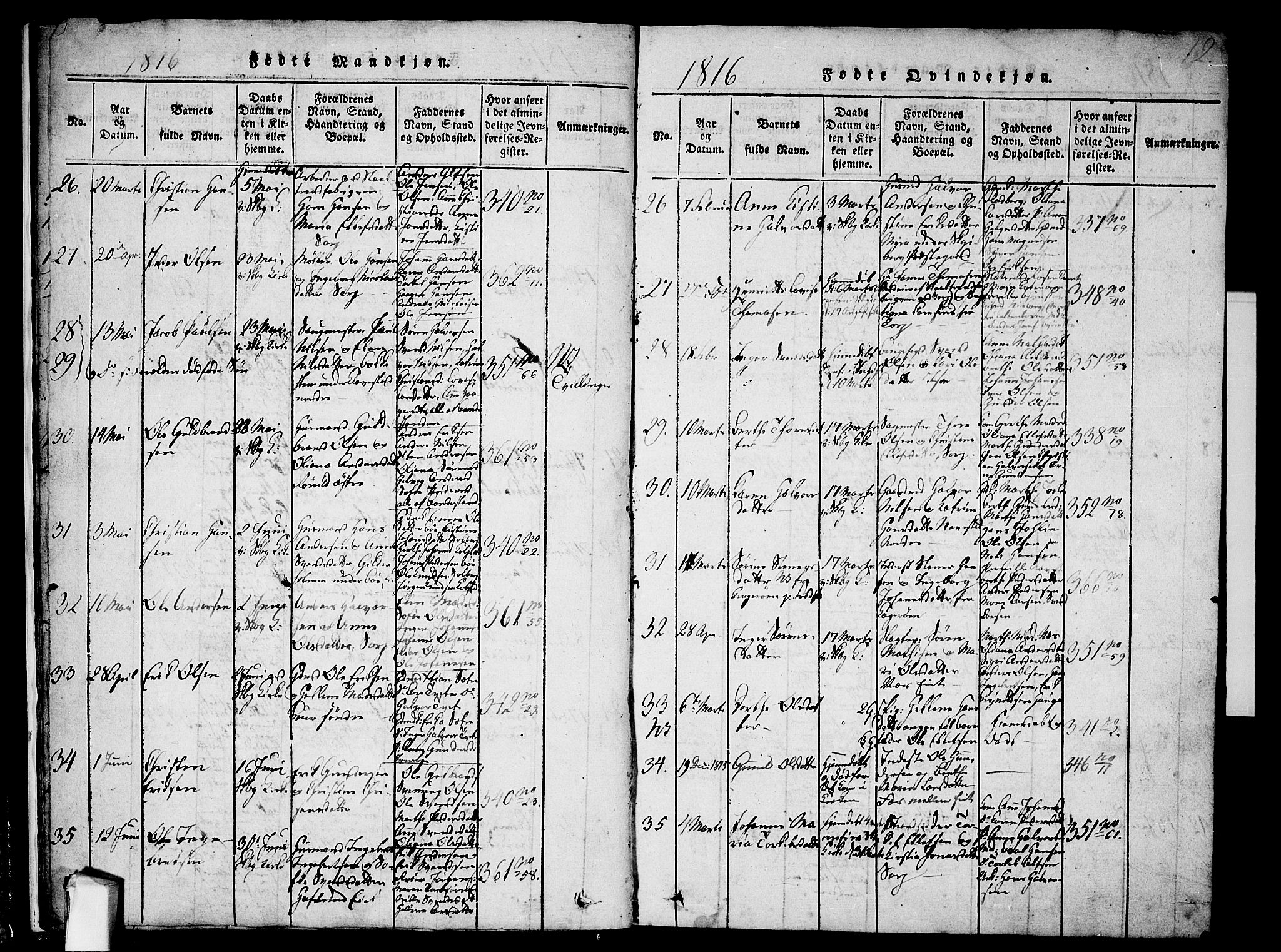 Skjeberg prestekontor Kirkebøker, AV/SAO-A-10923/F/Fa/L0004: Parish register (official) no. I 4, 1815-1830, p. 12