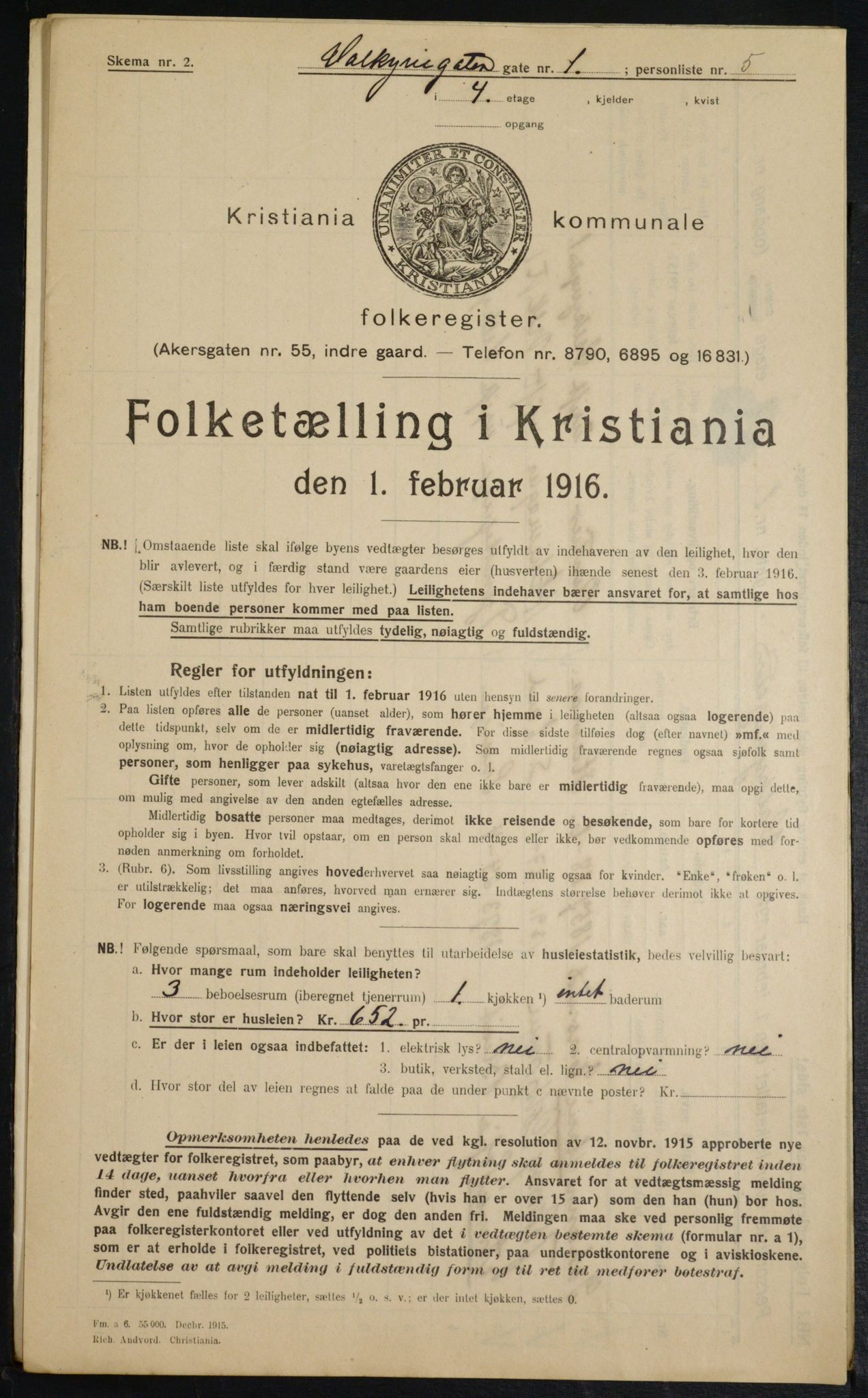 OBA, Municipal Census 1916 for Kristiania, 1916, p. 125374