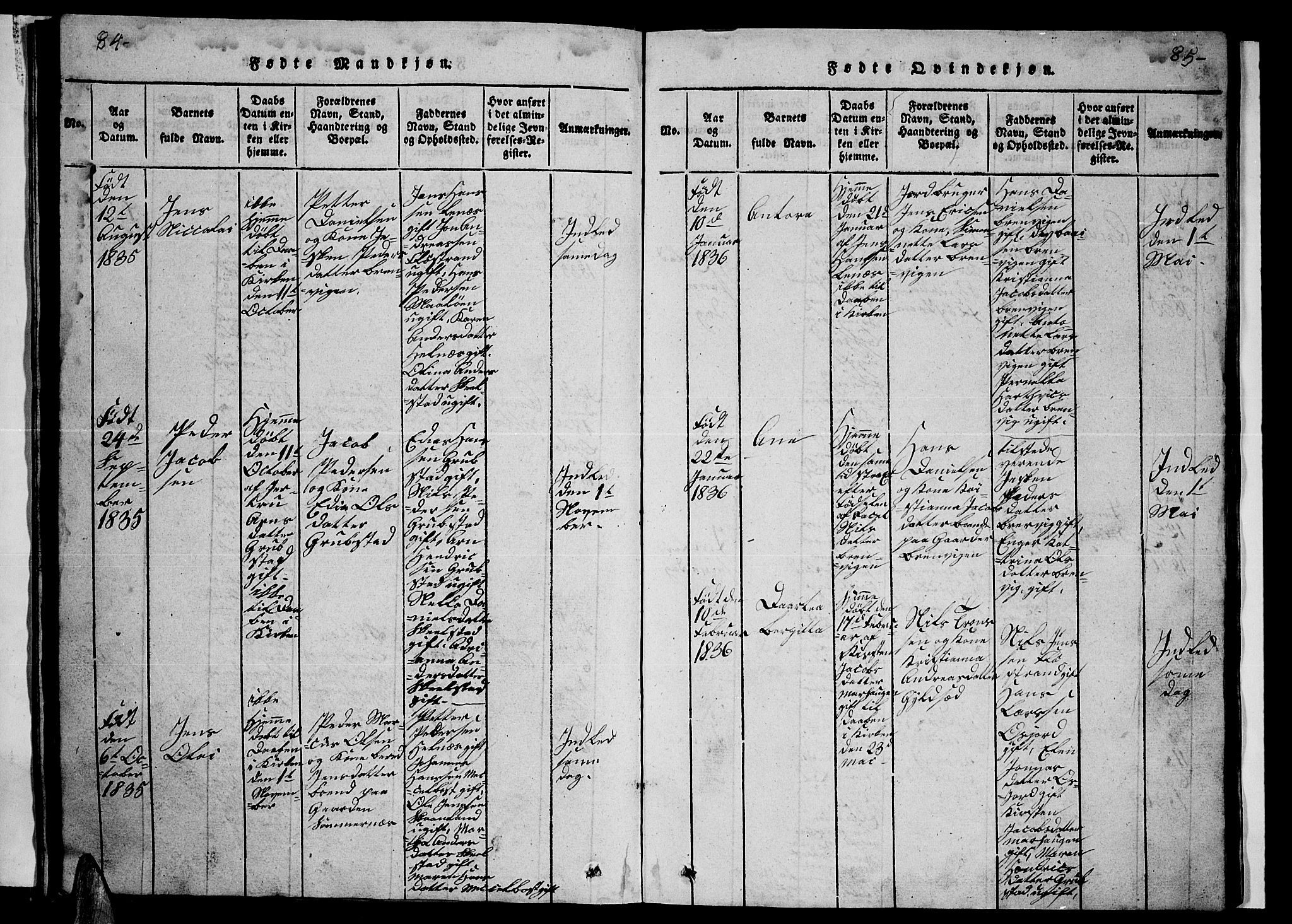 Ministerialprotokoller, klokkerbøker og fødselsregistre - Nordland, AV/SAT-A-1459/857/L0826: Parish register (copy) no. 857C01, 1821-1852, p. 84-85