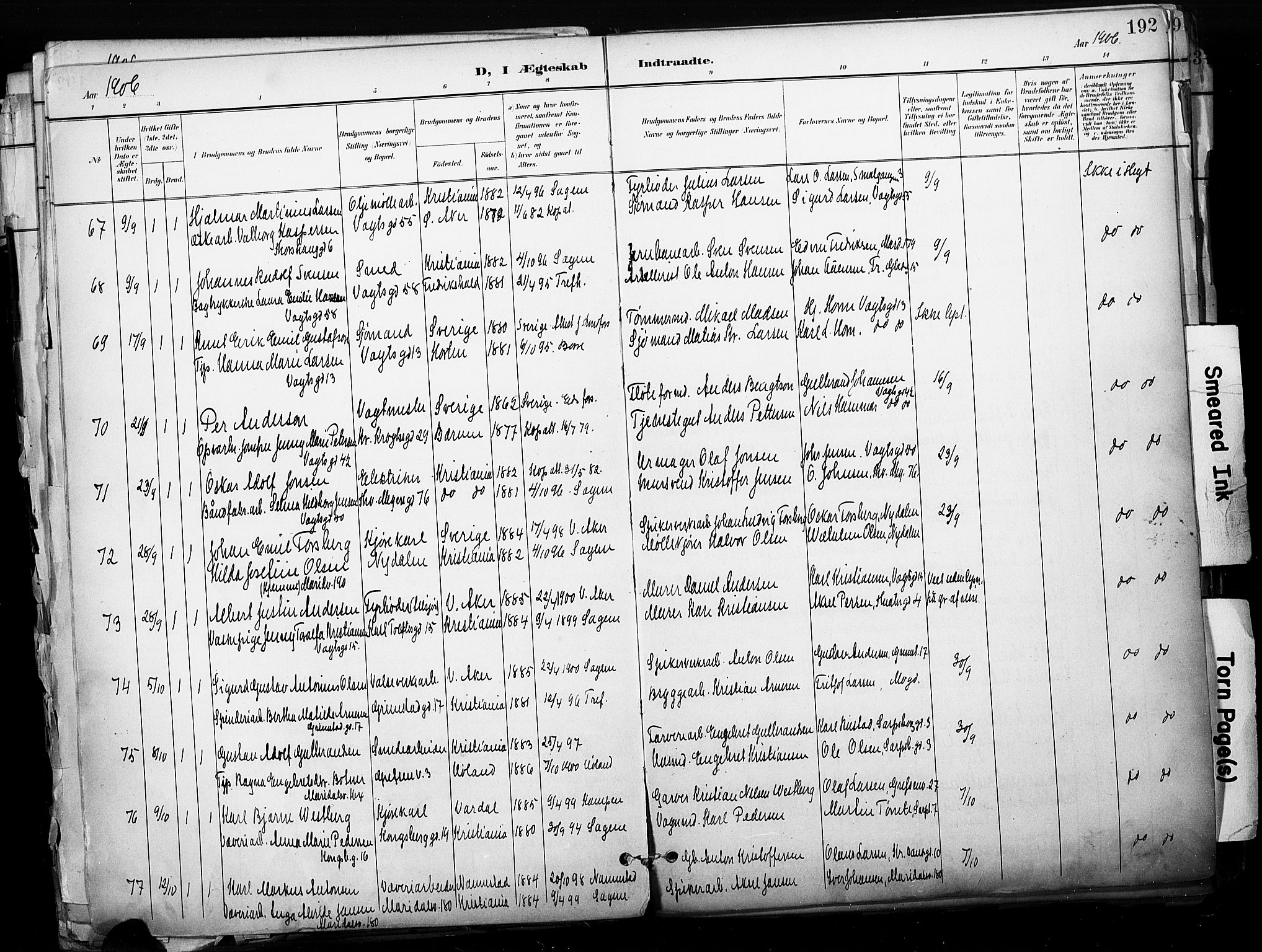 Sagene prestekontor Kirkebøker, AV/SAO-A-10796/F/L0005: Parish register (official) no. 5, 1898-1911, p. 192
