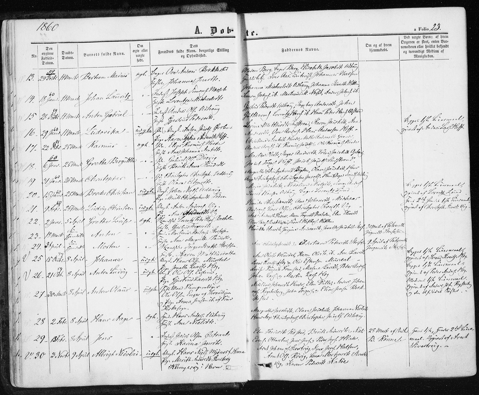 Ministerialprotokoller, klokkerbøker og fødselsregistre - Sør-Trøndelag, SAT/A-1456/659/L0737: Parish register (official) no. 659A07, 1857-1875, p. 23