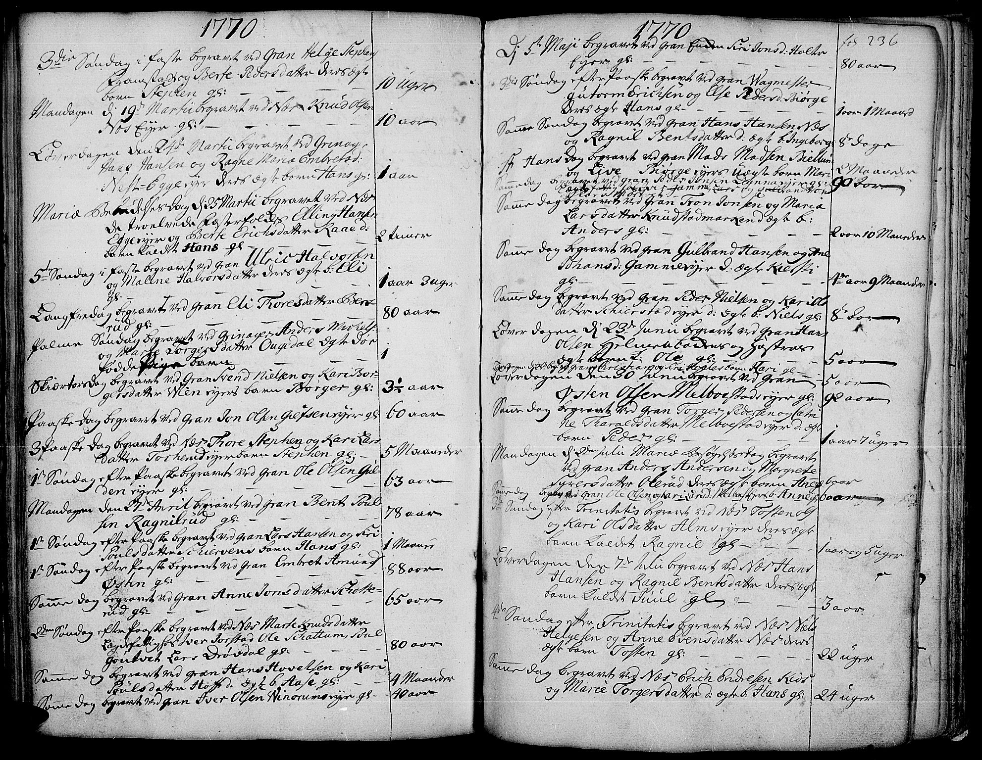 Gran prestekontor, SAH/PREST-112/H/Ha/Haa/L0004: Parish register (official) no. 4, 1759-1775, p. 236
