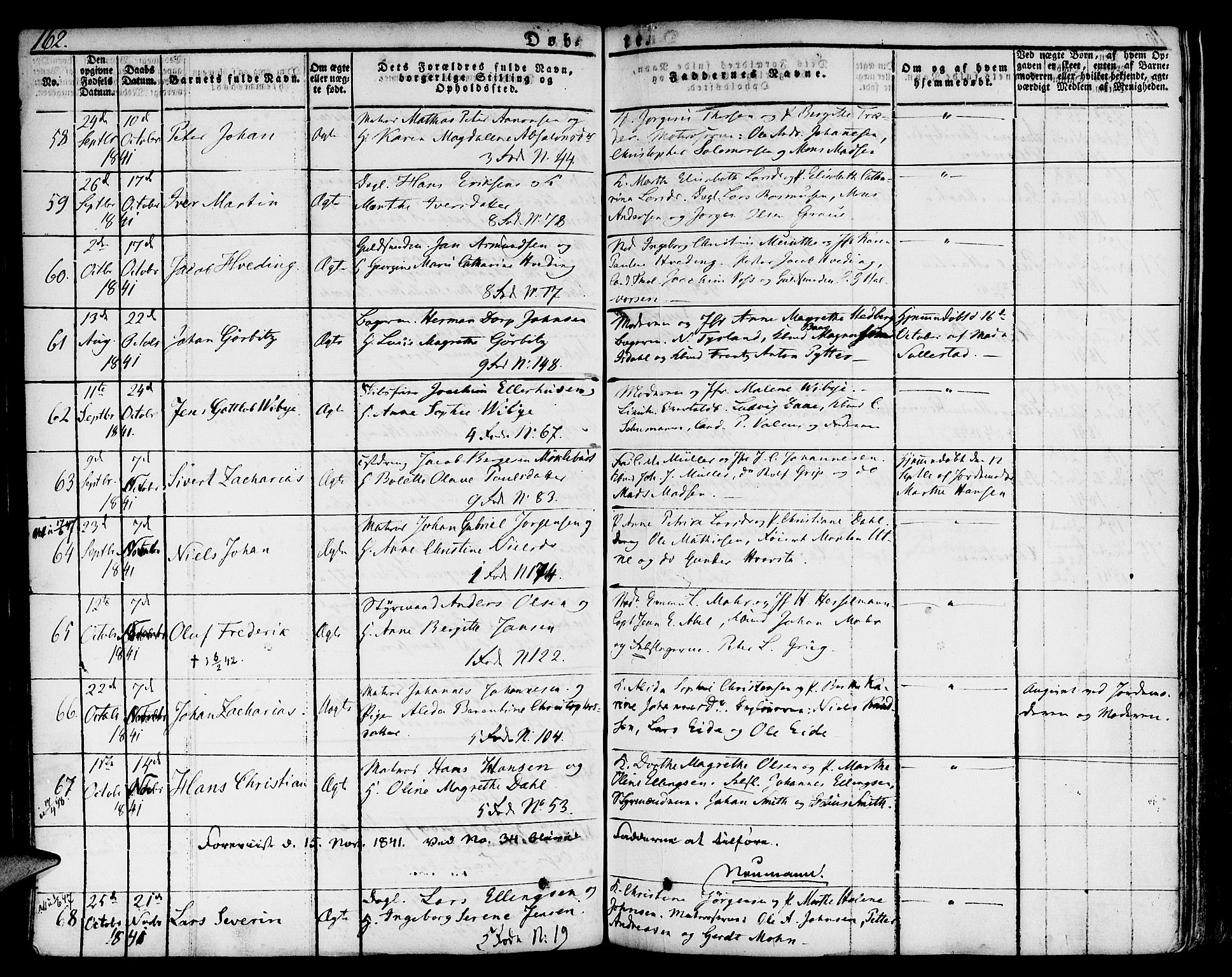 Nykirken Sokneprestembete, SAB/A-77101/H/Hab: Parish register (copy) no. A 5I, 1821-1841, p. 162