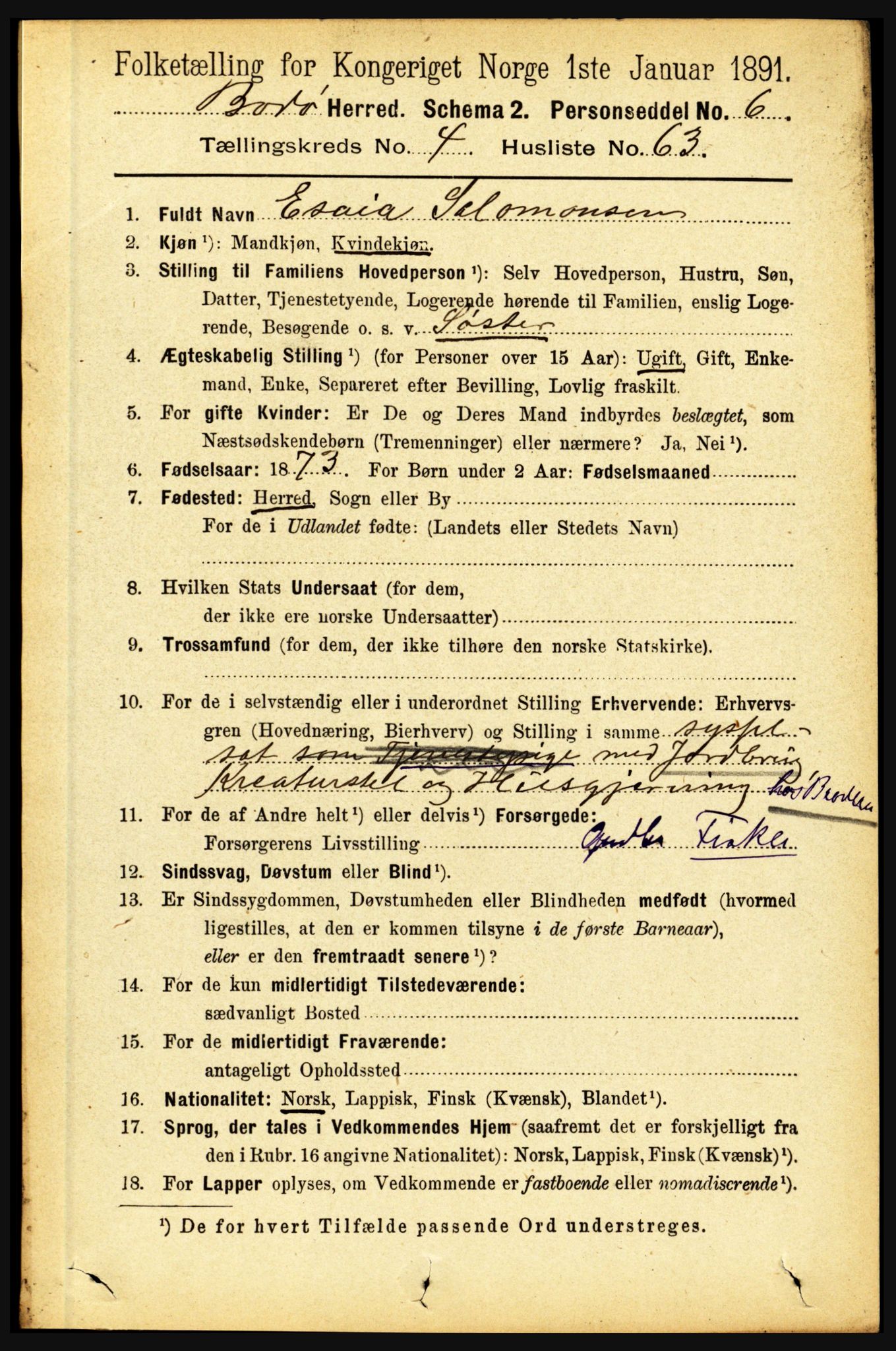 RA, 1891 census for 1843 Bodø, 1891, p. 2630