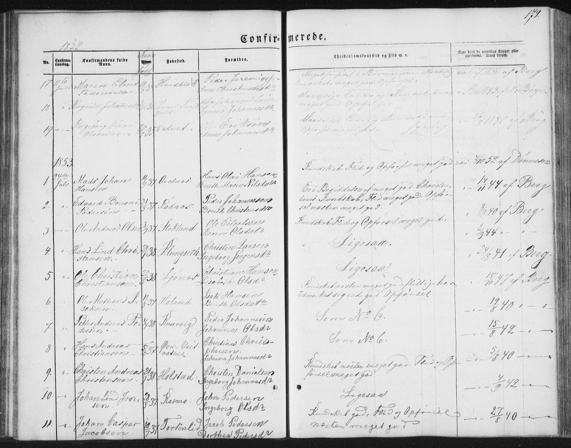 Ministerialprotokoller, klokkerbøker og fødselsregistre - Nordland, SAT/A-1459/852/L0738: Parish register (official) no. 852A08, 1849-1865, p. 179