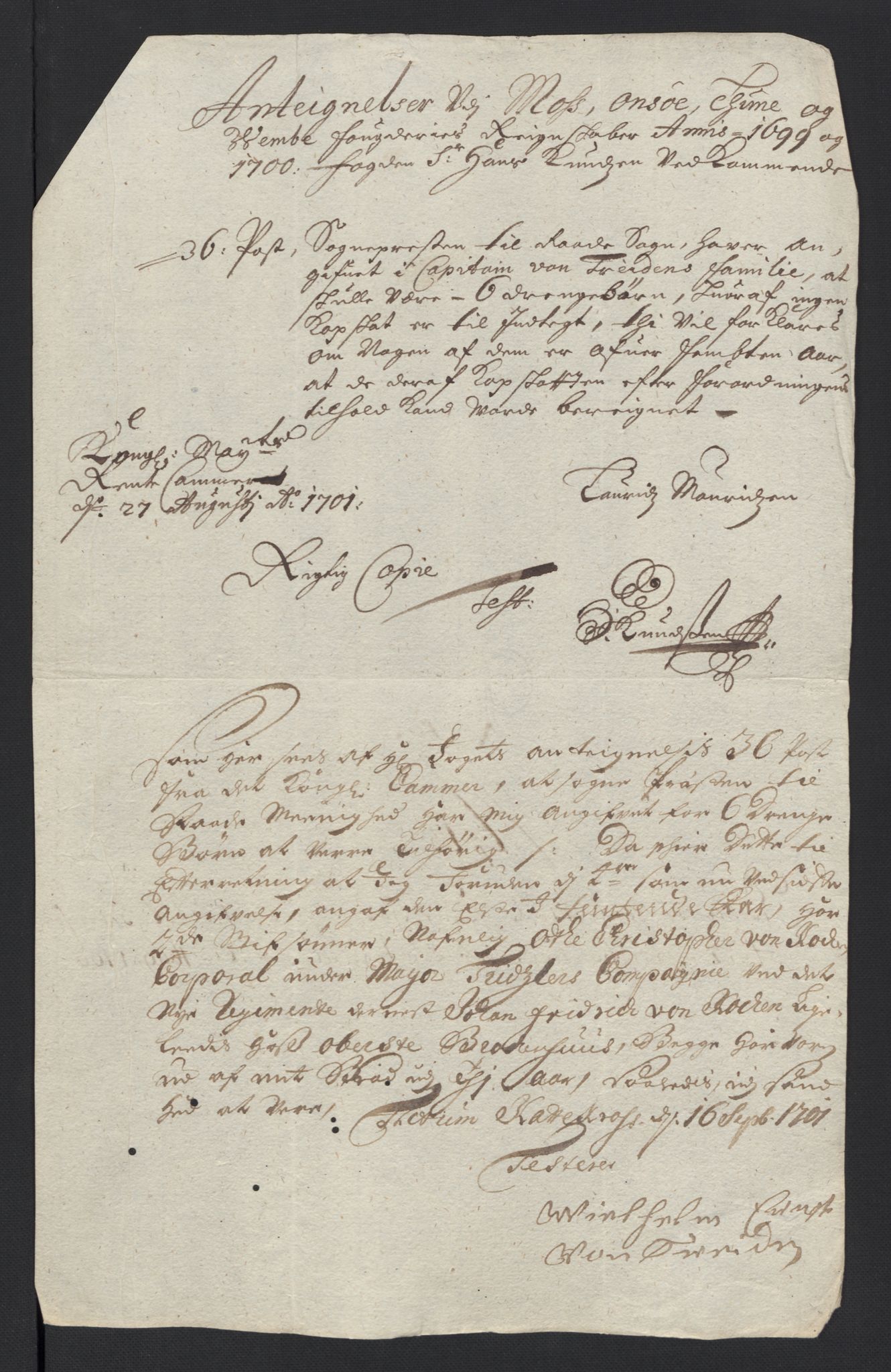 Rentekammeret inntil 1814, Reviderte regnskaper, Fogderegnskap, AV/RA-EA-4092/R04/L0129: Fogderegnskap Moss, Onsøy, Tune, Veme og Åbygge, 1700, p. 597