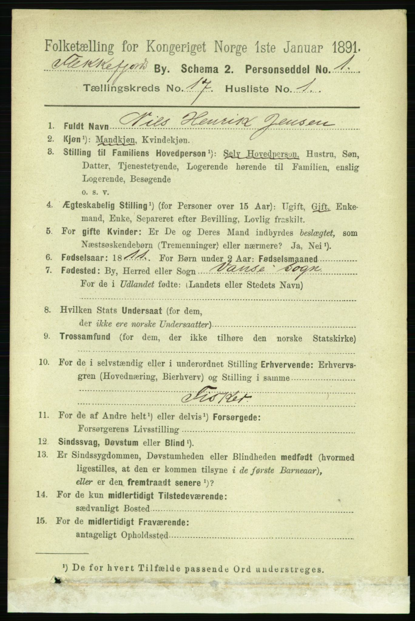 RA, 1891 census for 1004 Flekkefjord, 1891, p. 2085