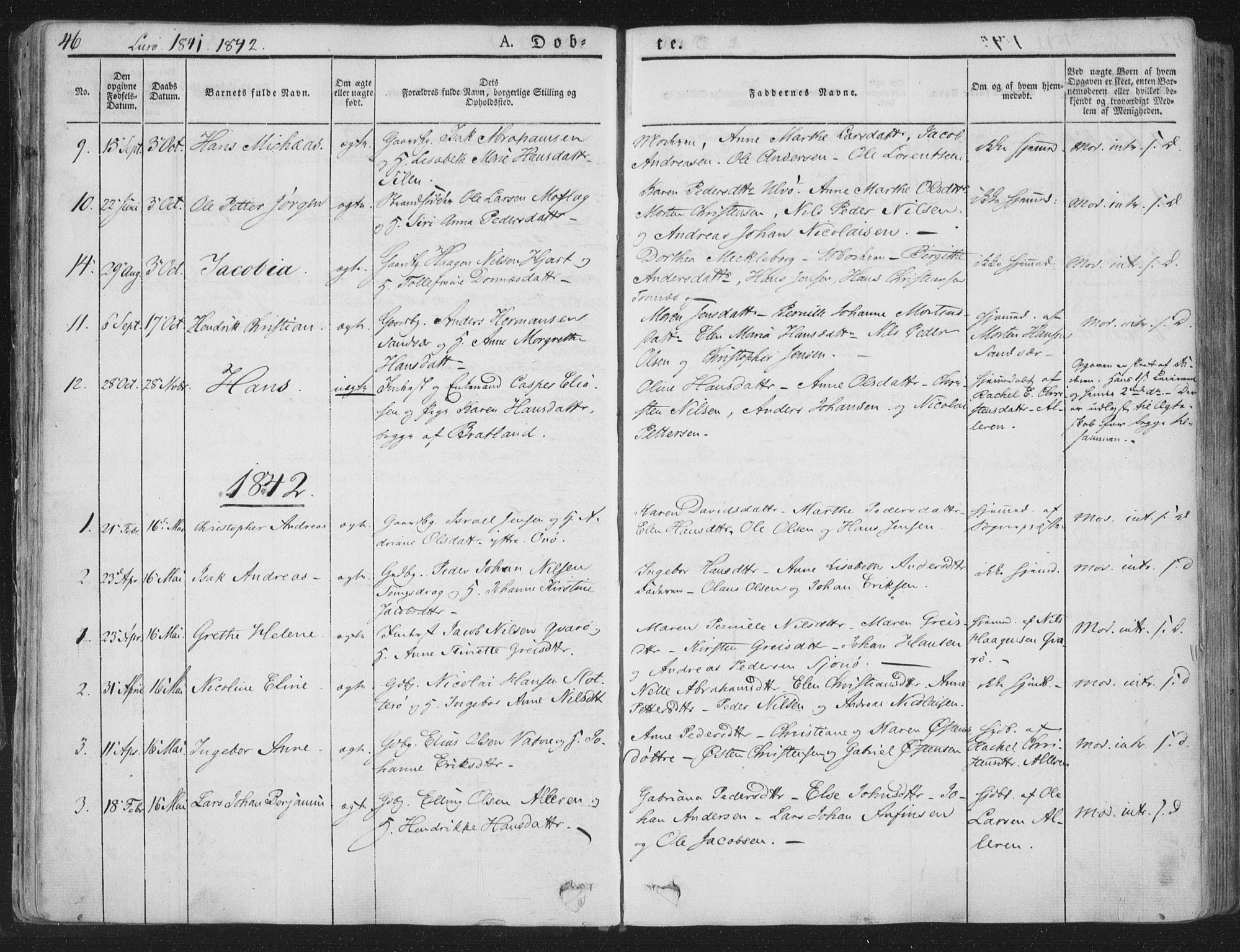 Ministerialprotokoller, klokkerbøker og fødselsregistre - Nordland, SAT/A-1459/839/L0565: Parish register (official) no. 839A02, 1825-1862, p. 46