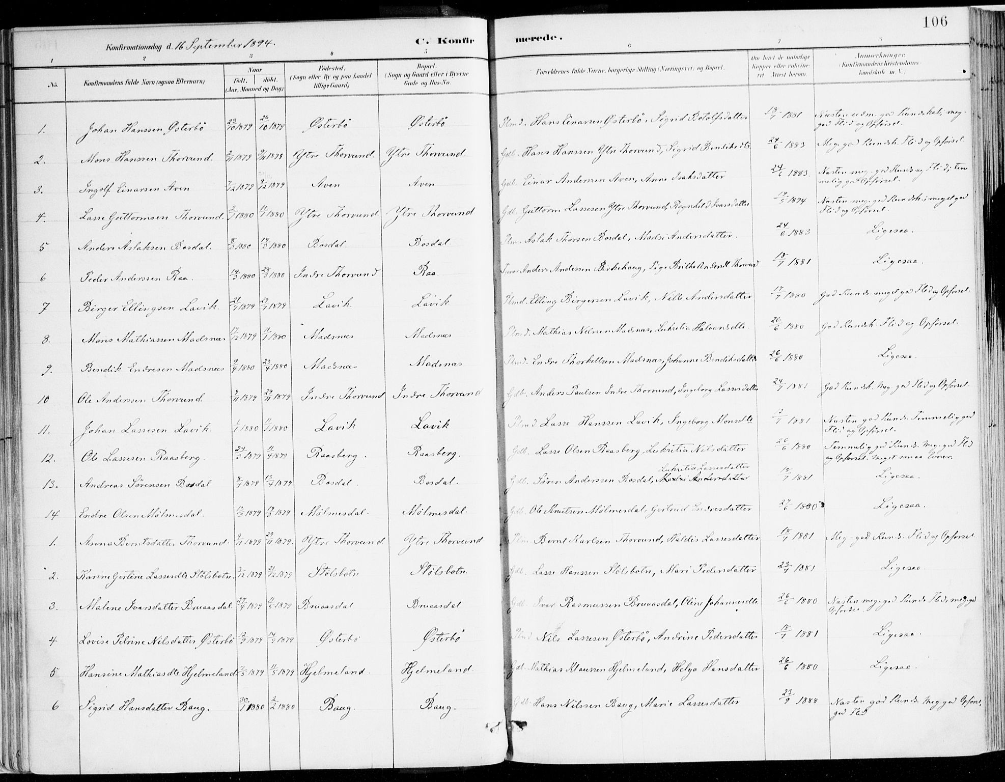 Lavik sokneprestembete, AV/SAB-A-80901: Parish register (official) no. B 1, 1882-1908, p. 106