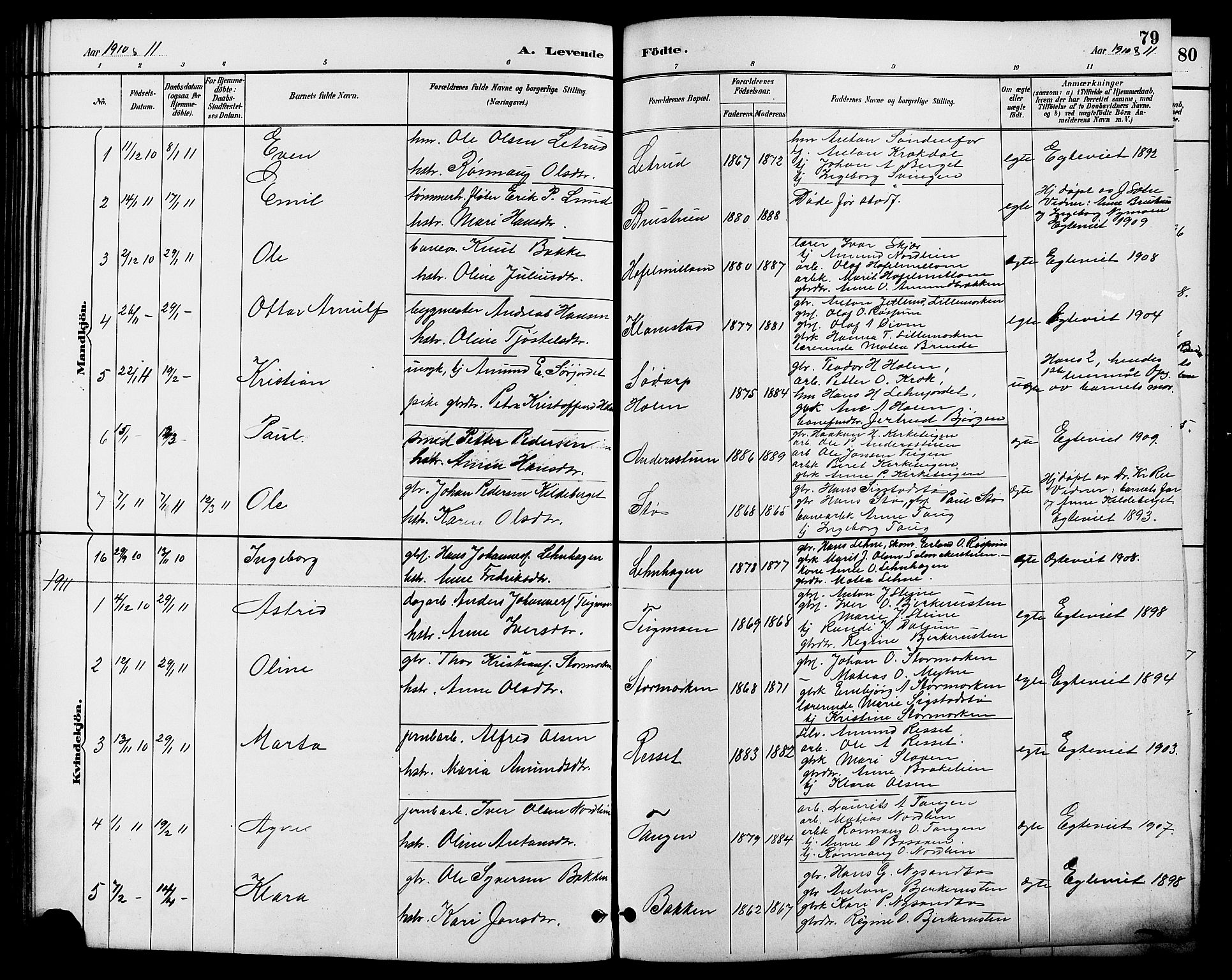 Nord-Fron prestekontor, SAH/PREST-080/H/Ha/Hab/L0006: Parish register (copy) no. 6, 1887-1914, p. 79