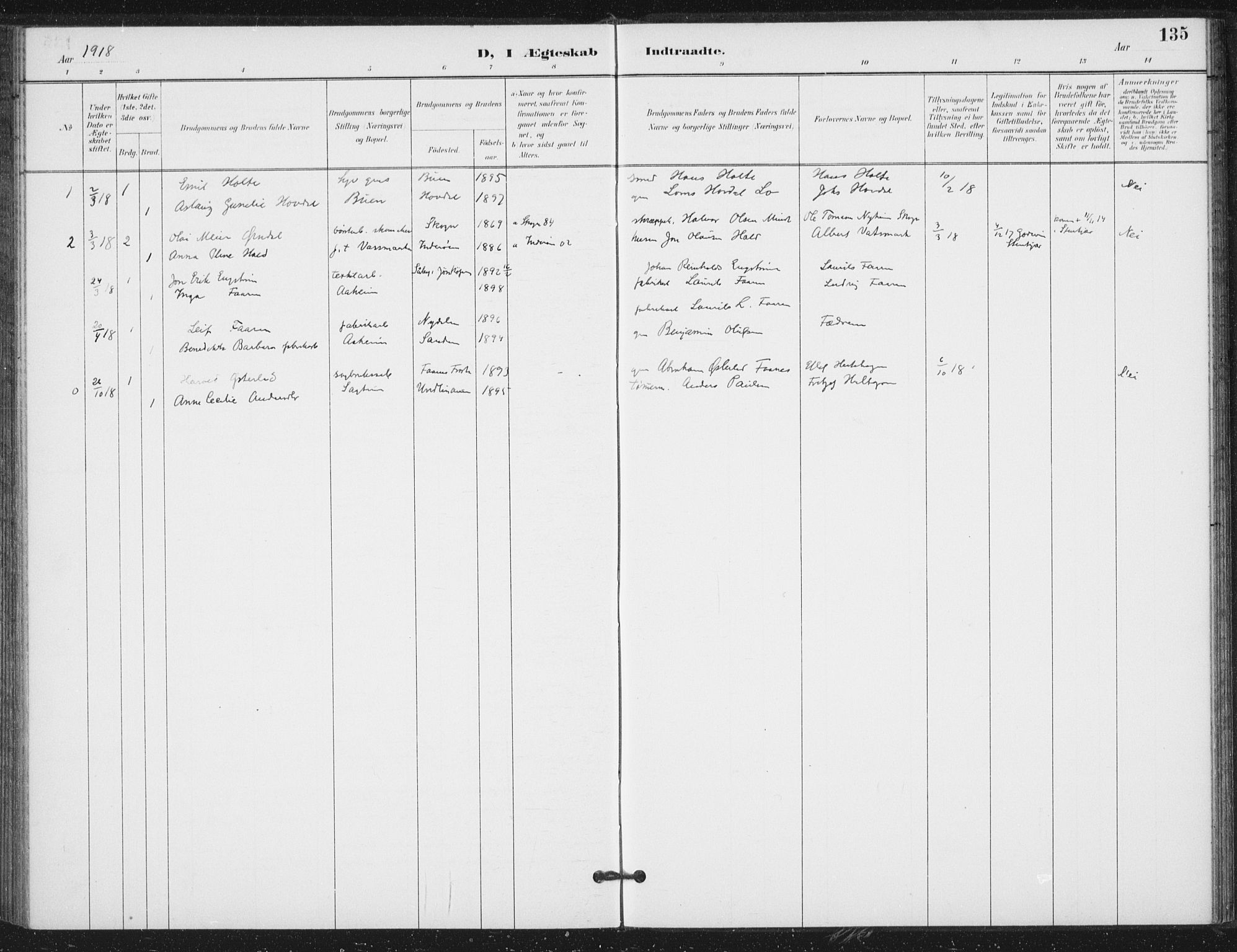 Ministerialprotokoller, klokkerbøker og fødselsregistre - Nord-Trøndelag, SAT/A-1458/714/L0131: Parish register (official) no. 714A02, 1896-1918, p. 135