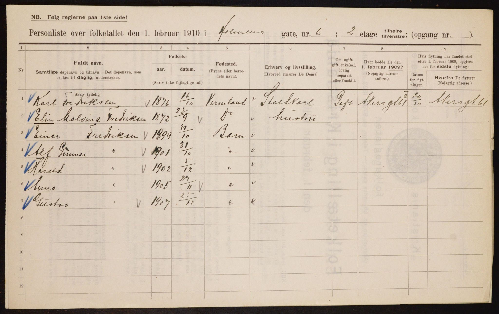 OBA, Municipal Census 1910 for Kristiania, 1910, p. 40100