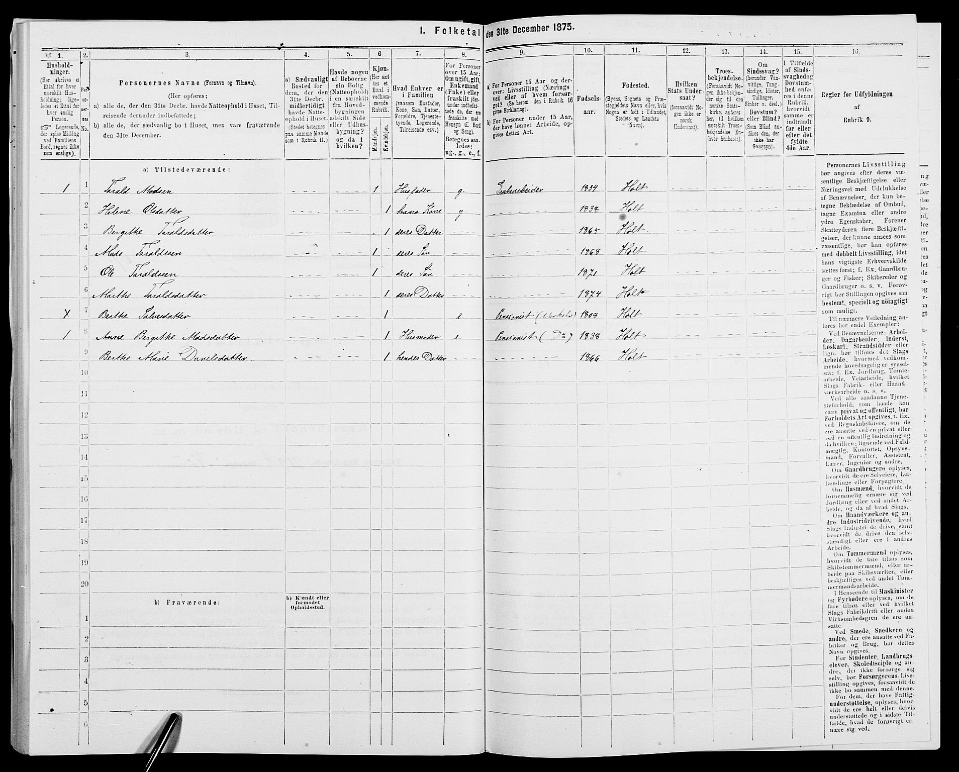 SAK, 1875 census for 0914L Holt/Holt, 1875, p. 184