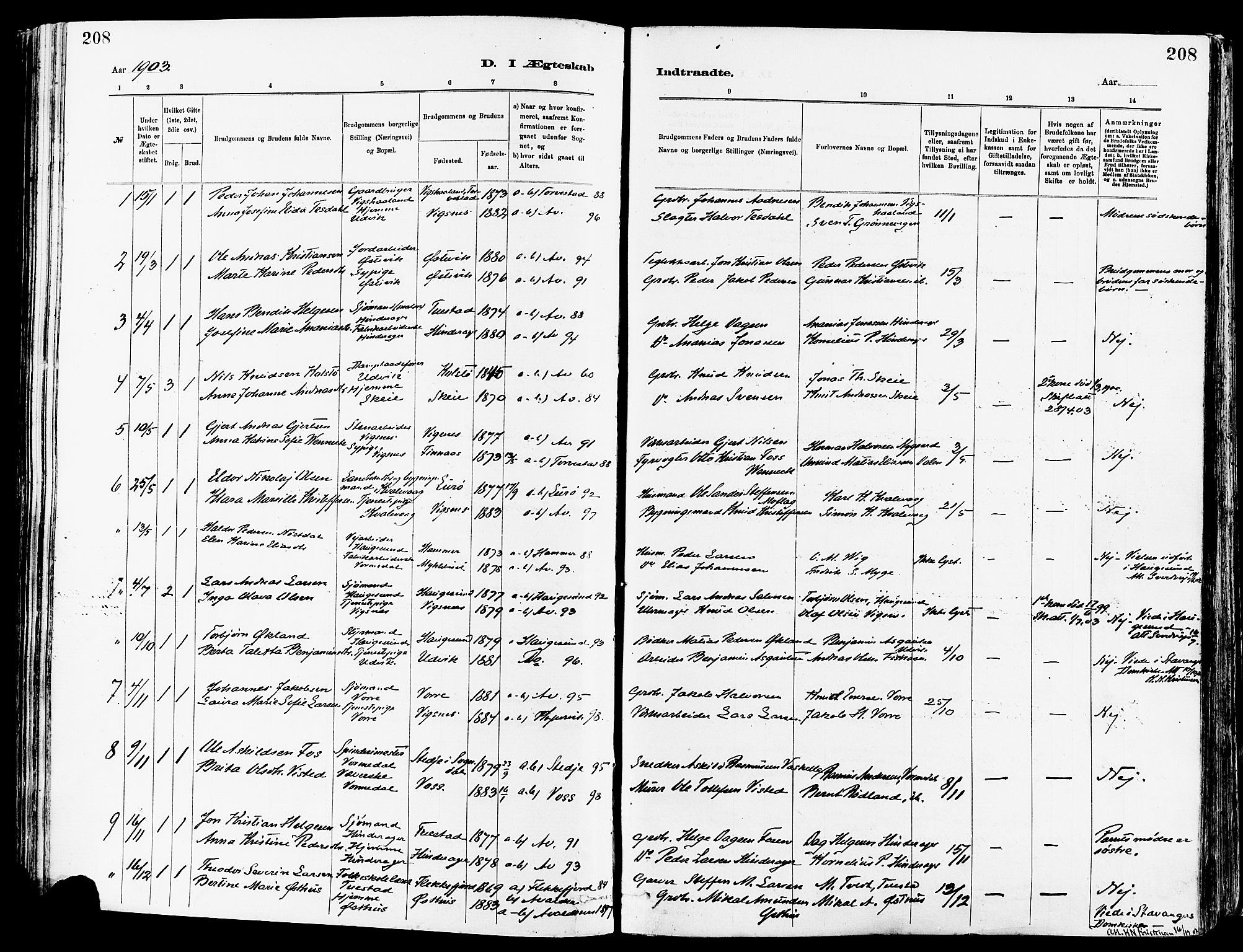 Avaldsnes sokneprestkontor, AV/SAST-A -101851/H/Ha/Haa/L0015: Parish register (official) no. A 15, 1880-1906, p. 208