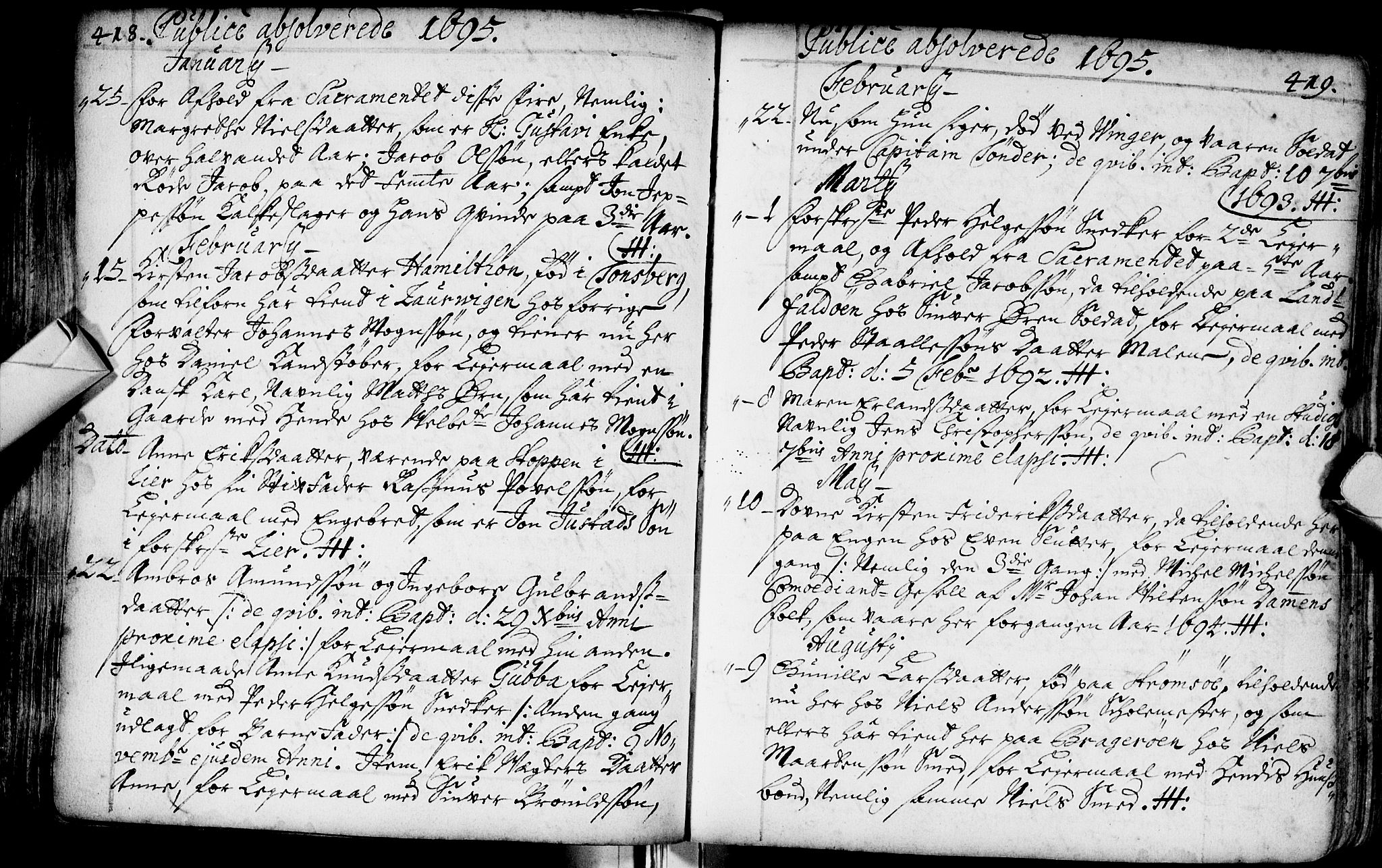 Bragernes kirkebøker, SAKO/A-6/F/Fa/L0002: Parish register (official) no. I 2, 1680-1705, p. 418-419