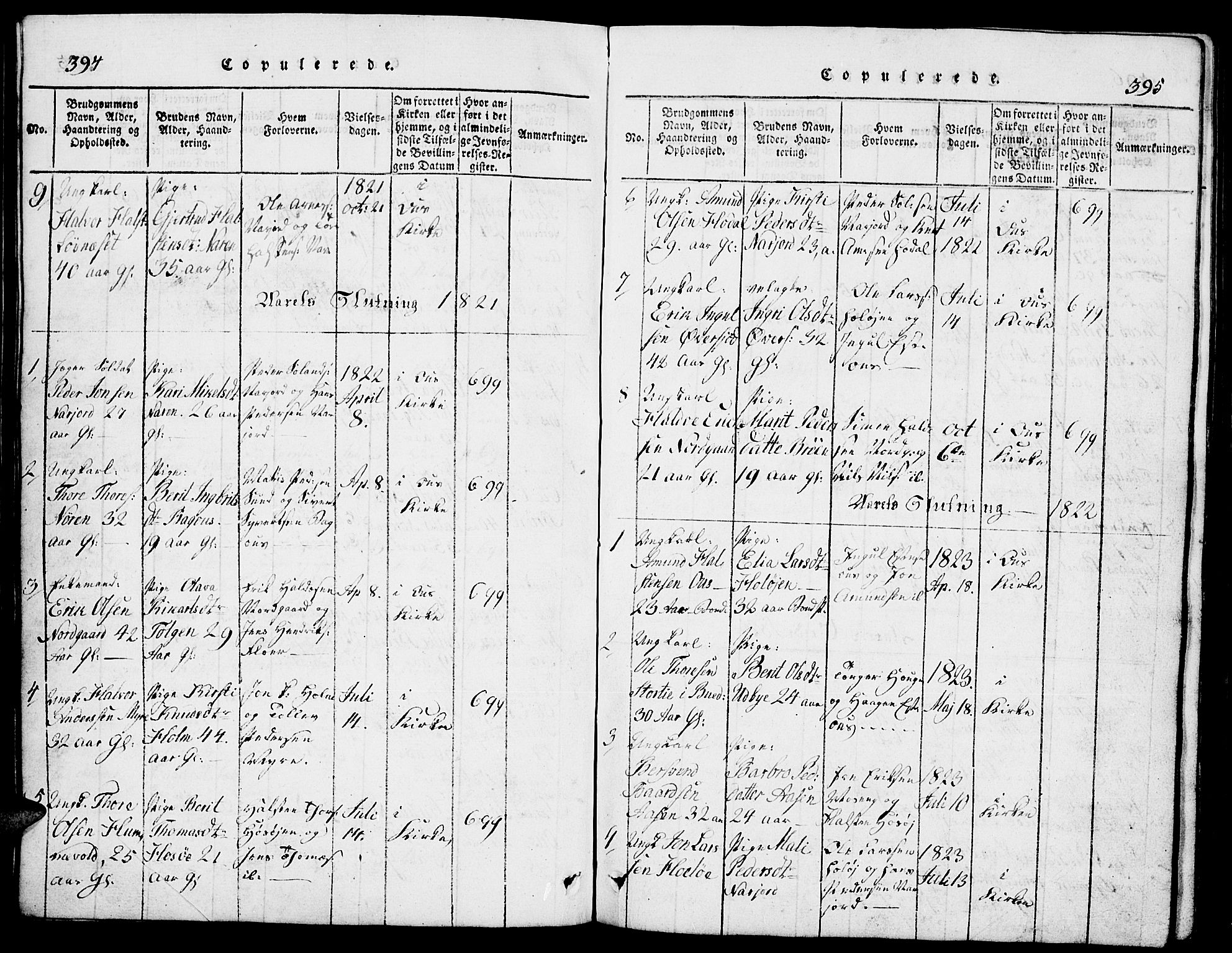 Tolga prestekontor, SAH/PREST-062/L/L0002: Parish register (copy) no. 2, 1815-1844, p. 394-395