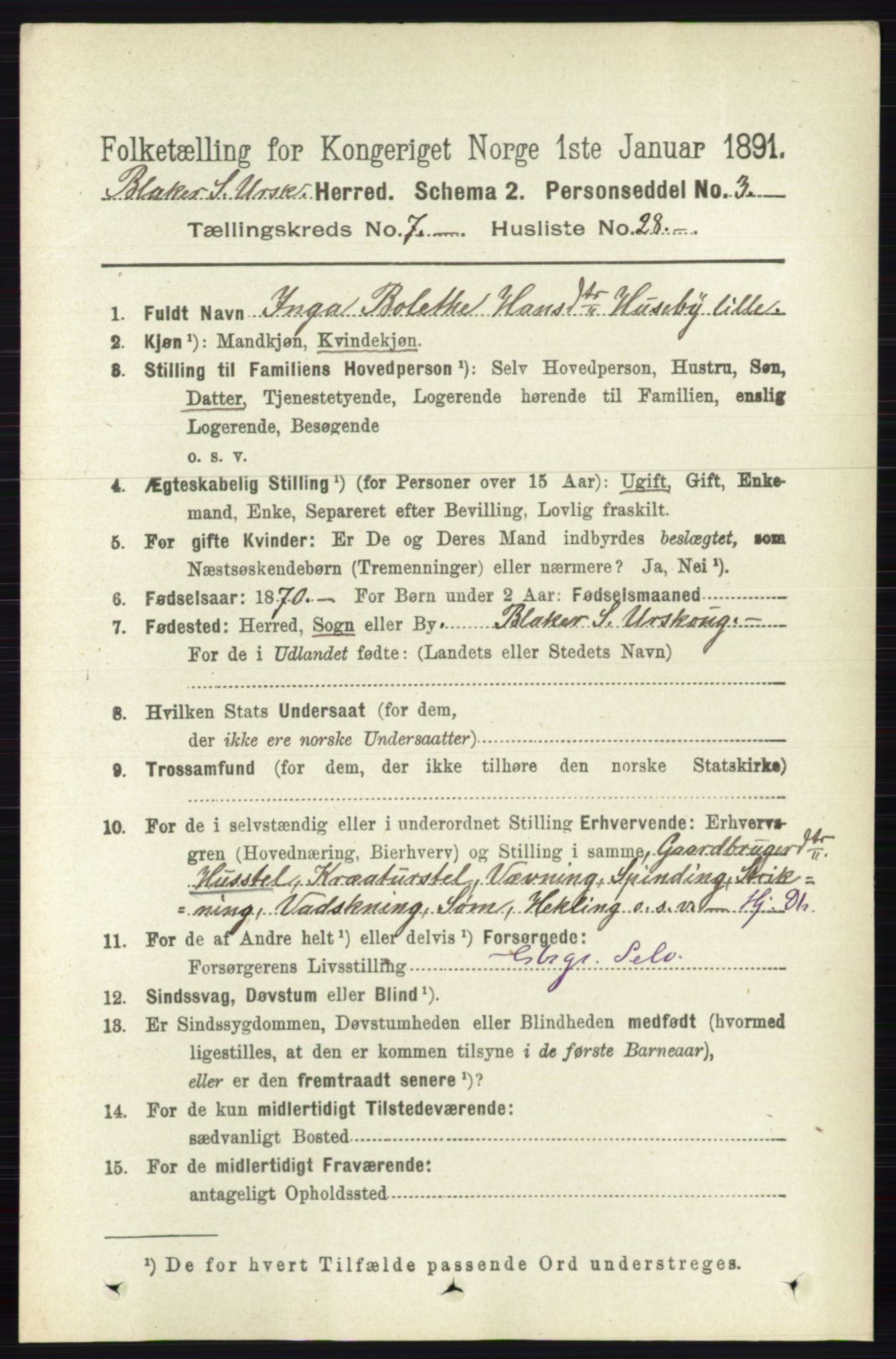 RA, 1891 census for 0224 Aurskog, 1891, p. 3412