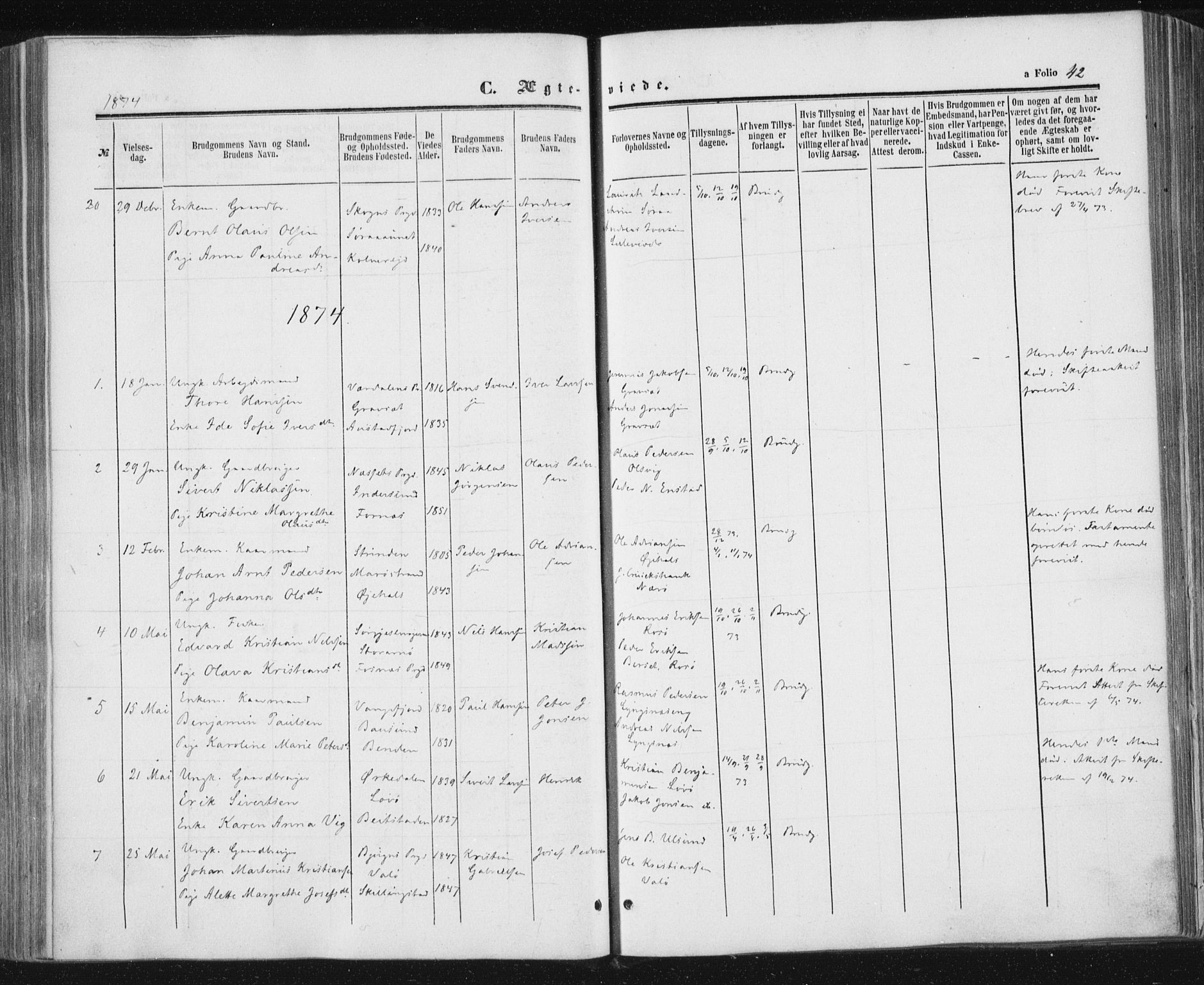 Ministerialprotokoller, klokkerbøker og fødselsregistre - Nord-Trøndelag, SAT/A-1458/784/L0670: Parish register (official) no. 784A05, 1860-1876, p. 42